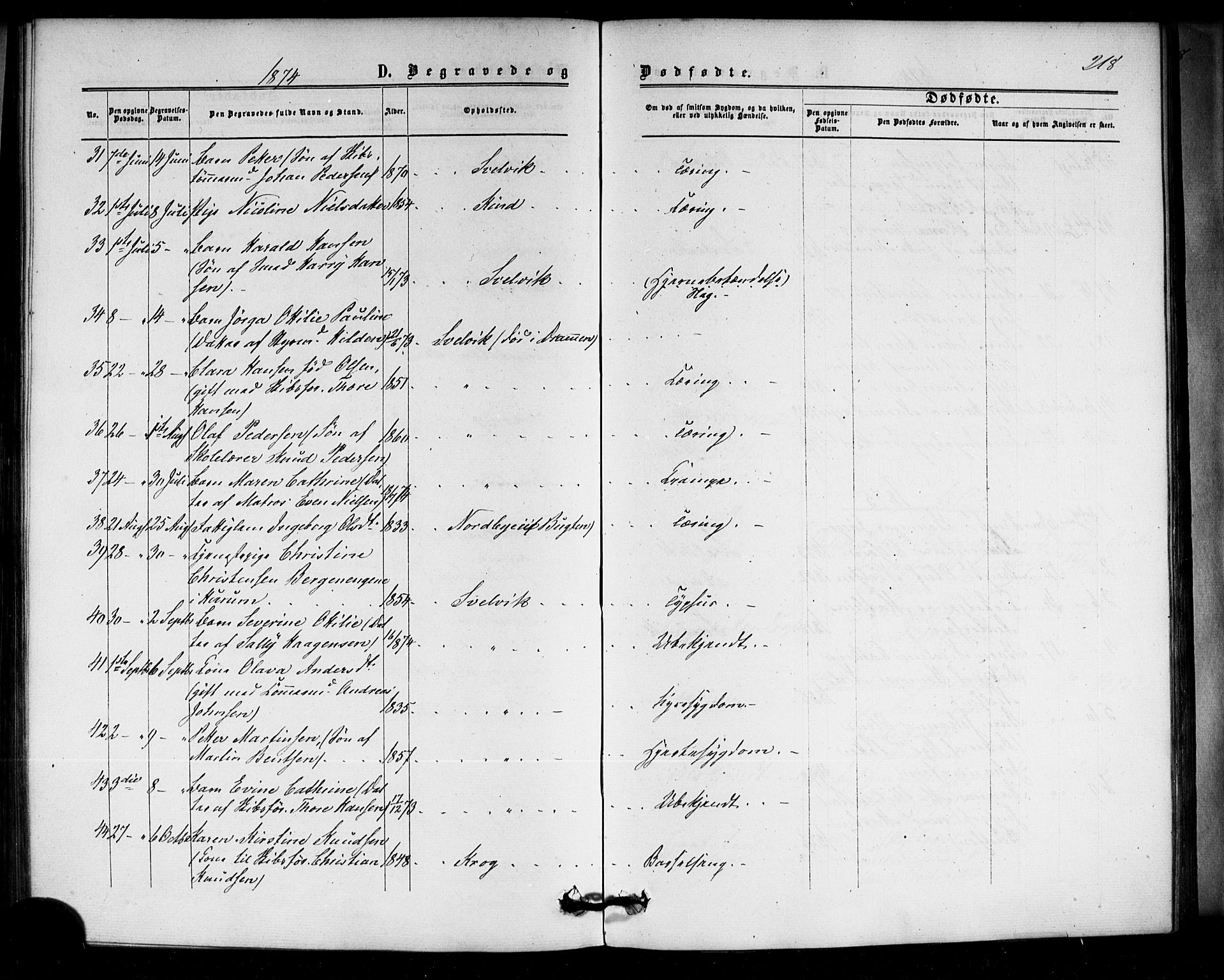 Strømm kirkebøker, AV/SAKO-A-322/F/Fa/L0002: Parish register (official) no. I 2, 1870-1877, p. 218