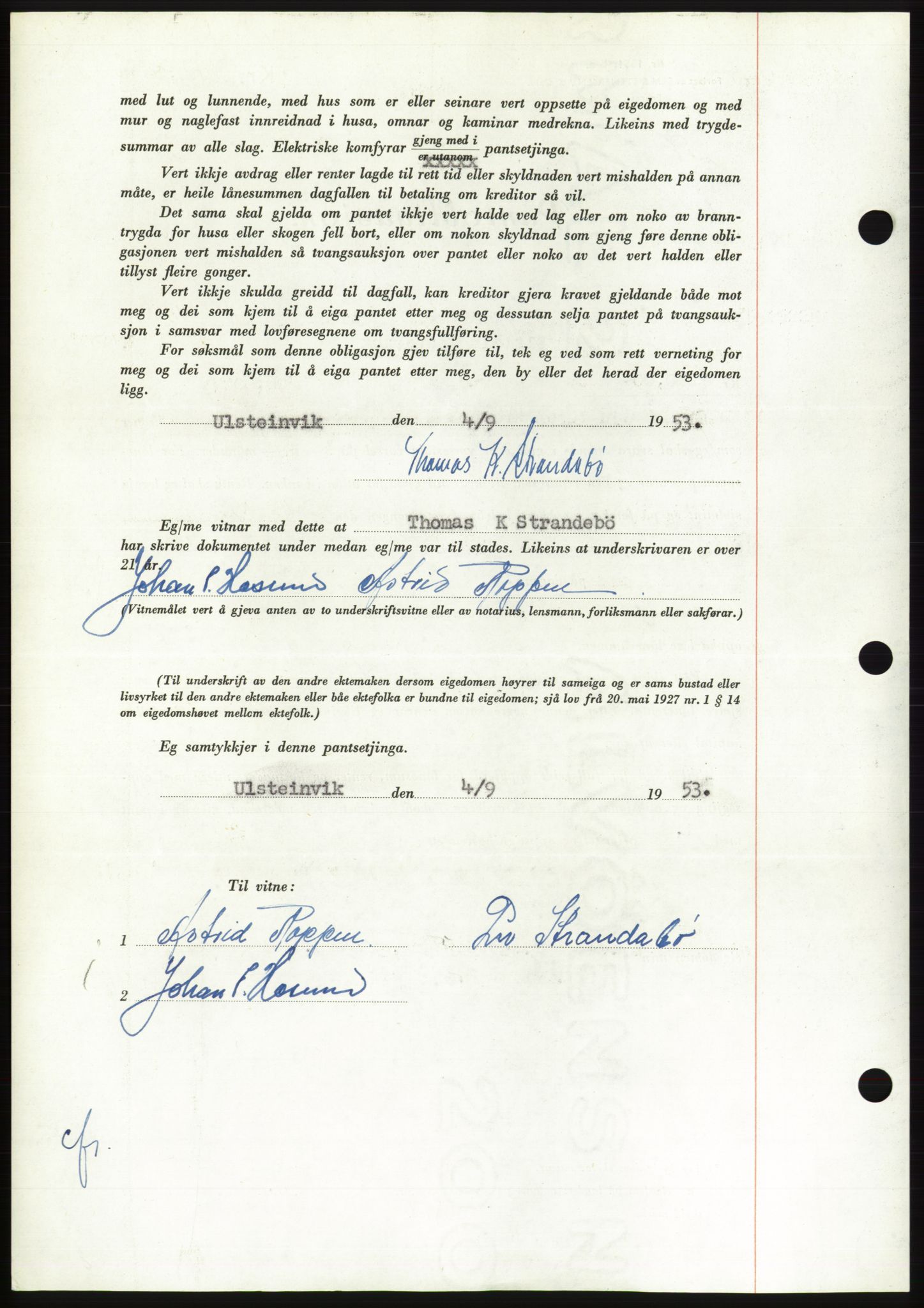 Søre Sunnmøre sorenskriveri, AV/SAT-A-4122/1/2/2C/L0124: Mortgage book no. 12B, 1953-1954, Diary no: : 2394/1953