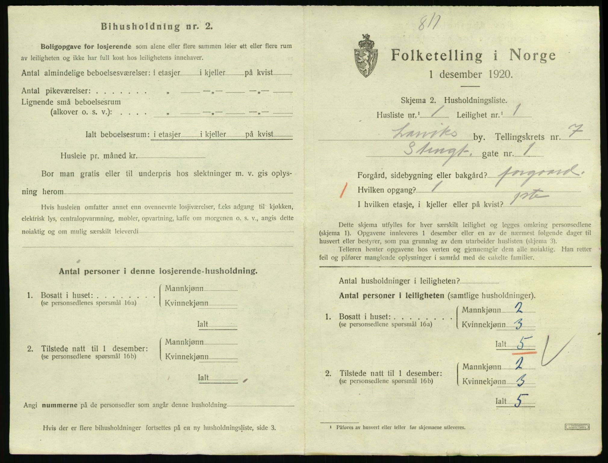 SAKO, 1920 census for Larvik, 1920, p. 5984