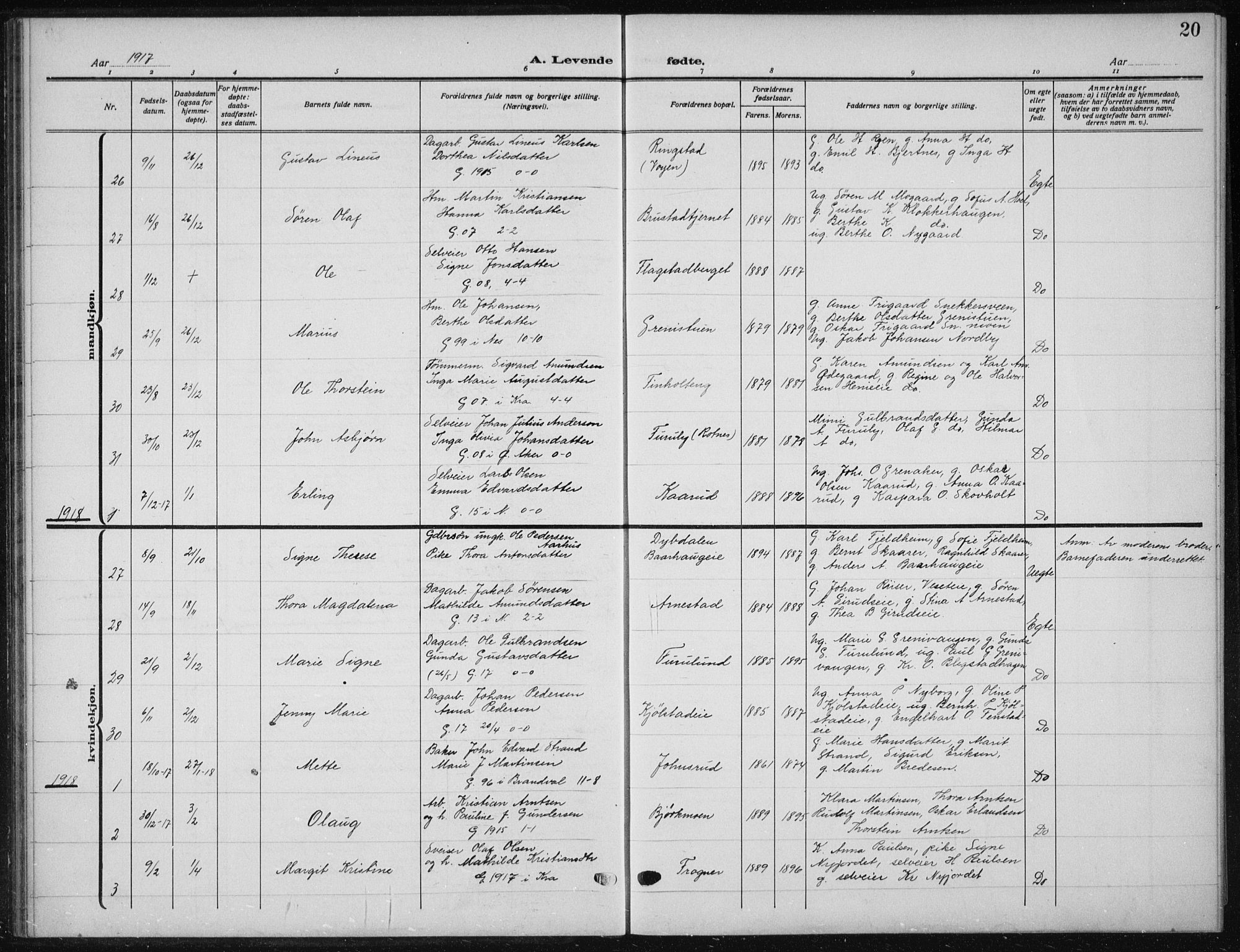 Nes prestekontor Kirkebøker, AV/SAO-A-10410/G/Ga/L0003: Parish register (copy) no. I 3, 1913-1941, p. 20