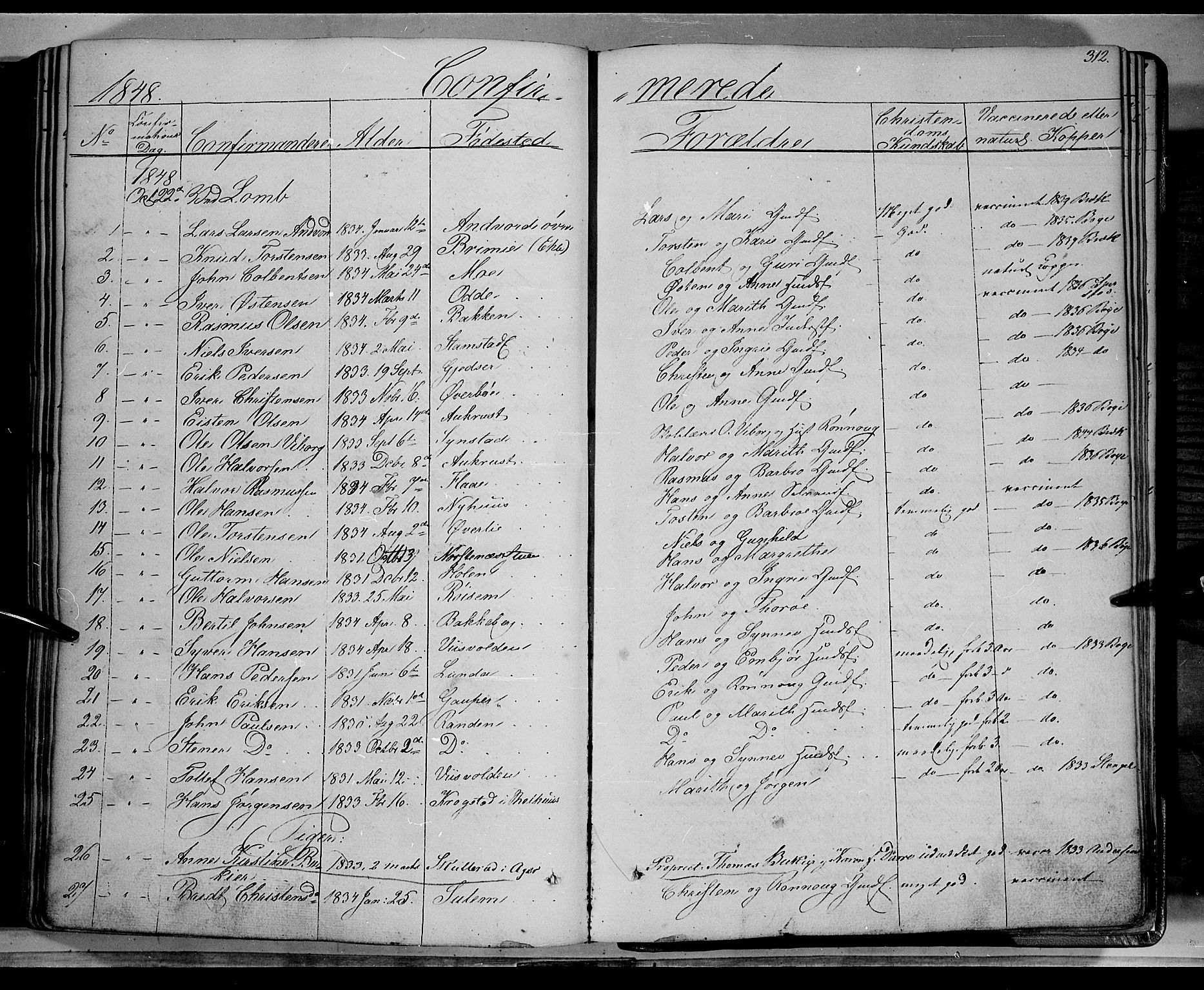 Lom prestekontor, AV/SAH-PREST-070/K/L0006: Parish register (official) no. 6A, 1837-1863, p. 312