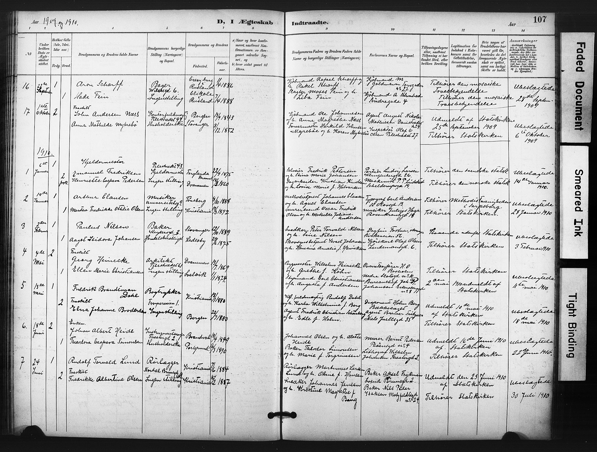 Trefoldighet prestekontor Kirkebøker, SAO/A-10882/F/Fg/L0001: Parish register (official) no. VII 1, 1892-1923, p. 107