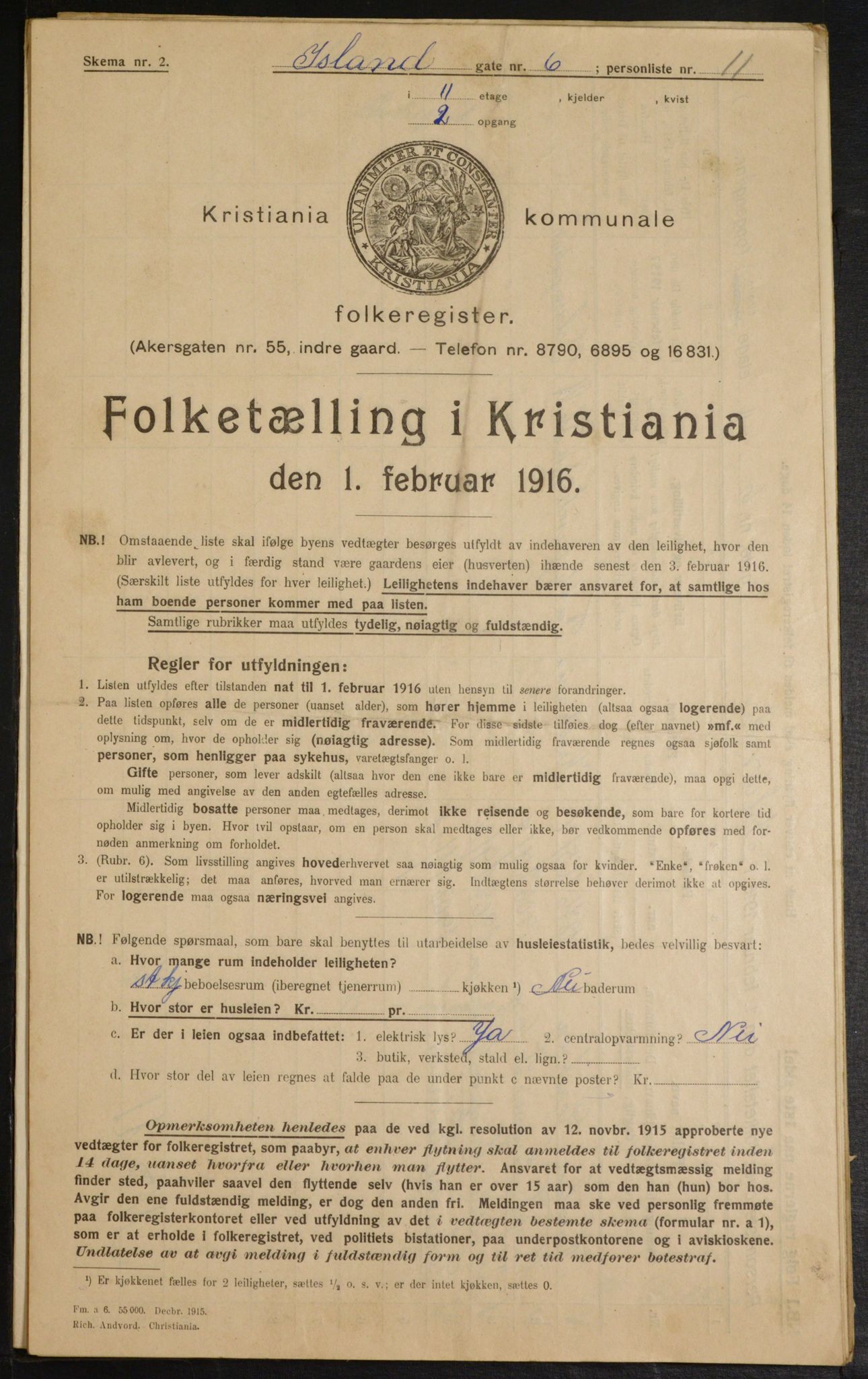 OBA, Municipal Census 1916 for Kristiania, 1916, p. 45467