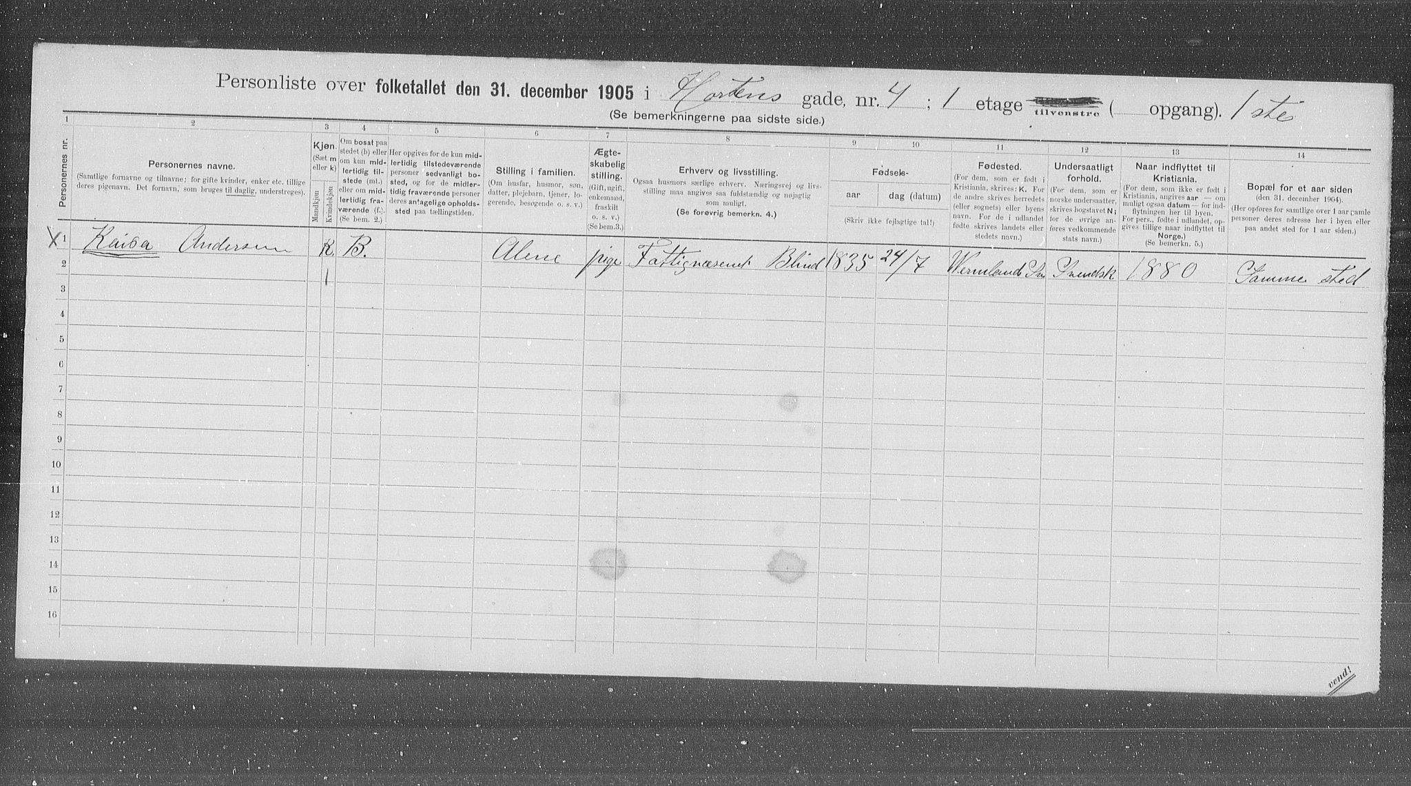 OBA, Municipal Census 1905 for Kristiania, 1905, p. 21511
