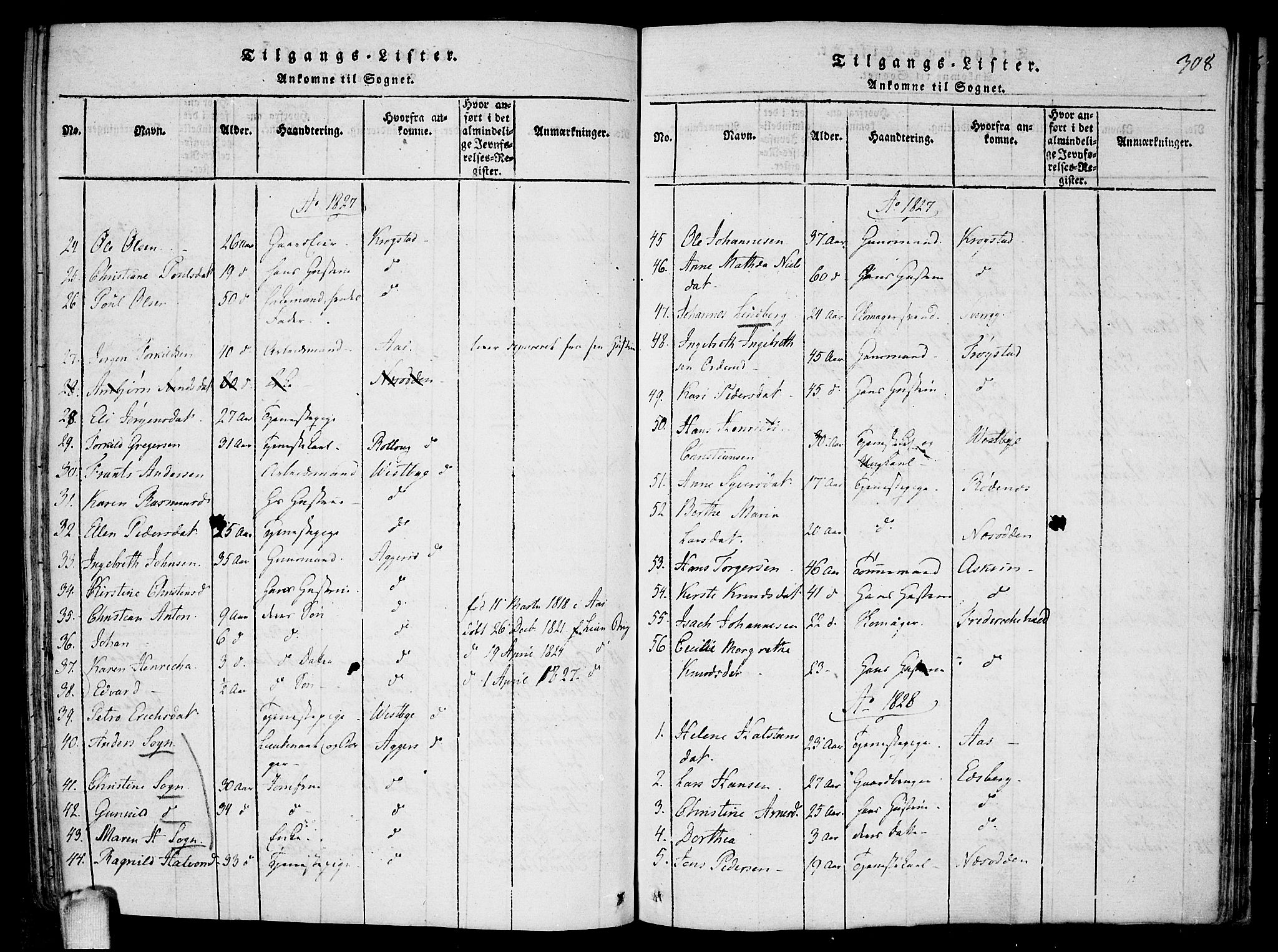 Drøbak prestekontor Kirkebøker, SAO/A-10142a/F/Fa/L0001: Parish register (official) no. I 1, 1816-1842, p. 308