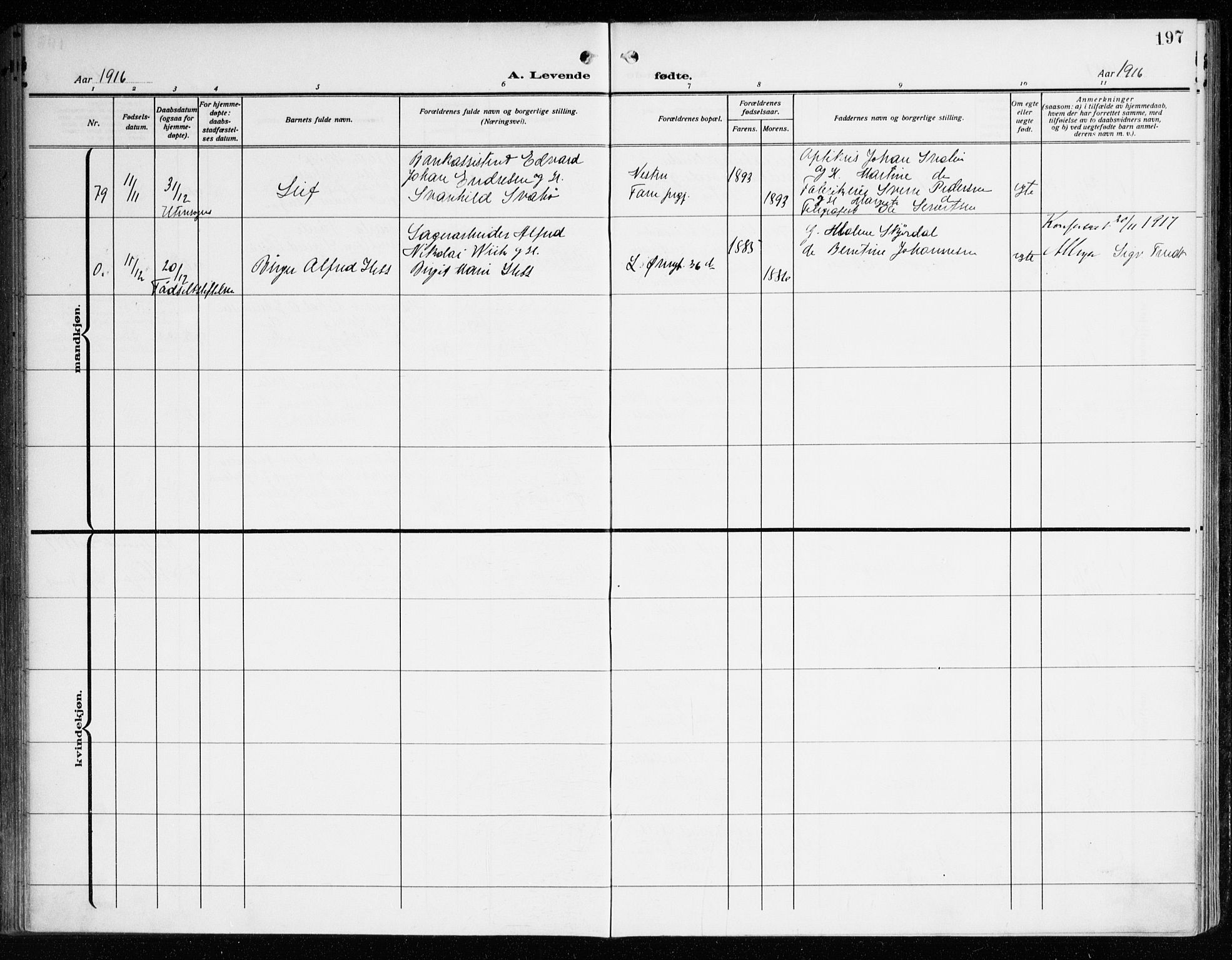 Korskirken sokneprestembete, AV/SAB-A-76101/H/Haa: Parish register (official) no. B 10, 1909-1923, p. 197