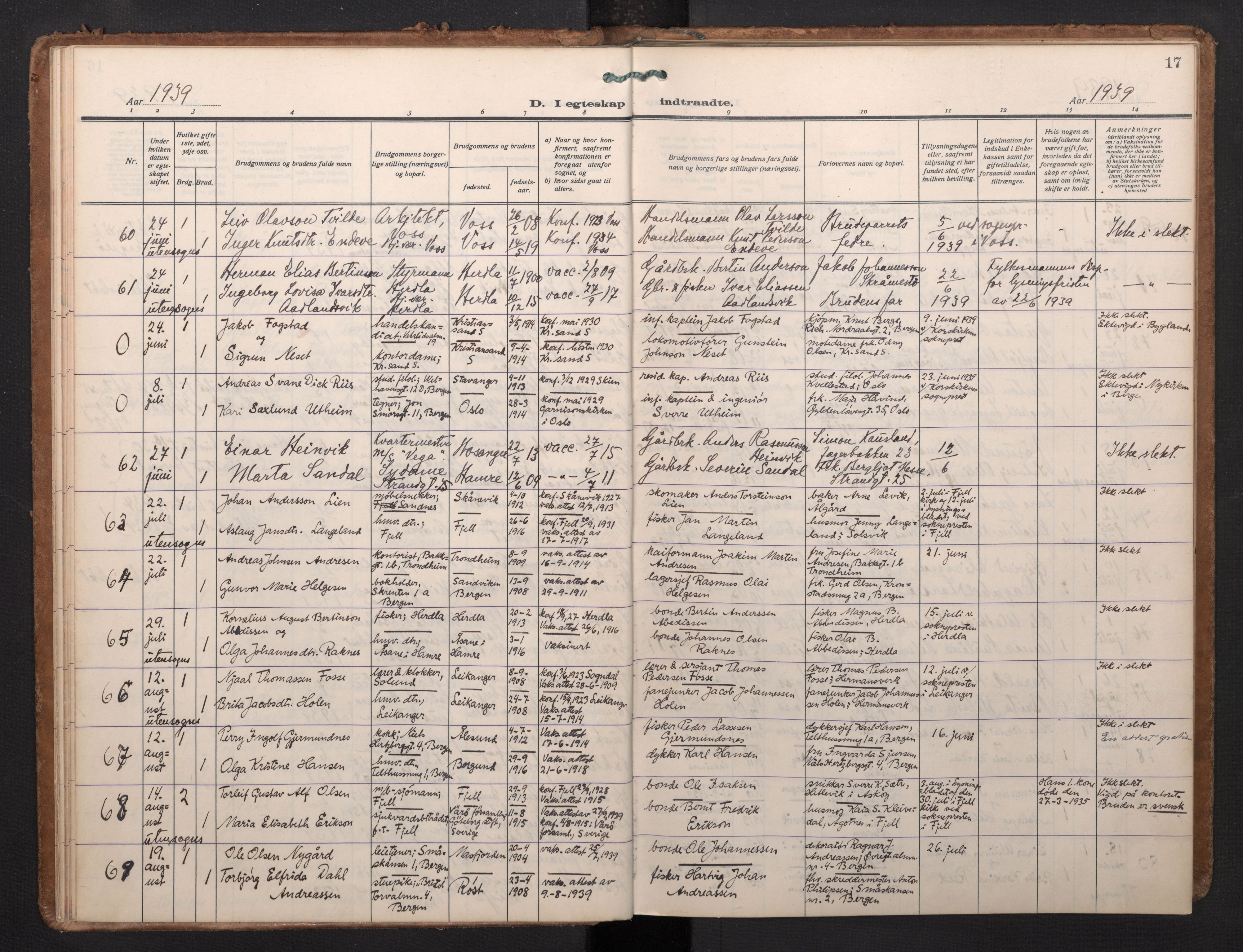 Korskirken sokneprestembete, AV/SAB-A-76101/H/Haa/L0040: Parish register (official) no. D 7, 1938-1952, p. 16b-17a