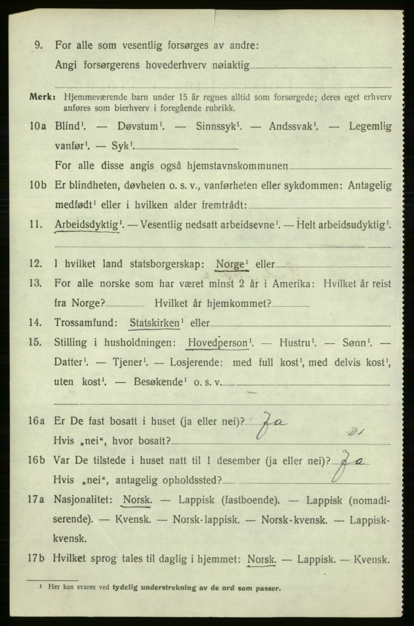 SATØ, 1920 census for Loppa, 1920, p. 1309