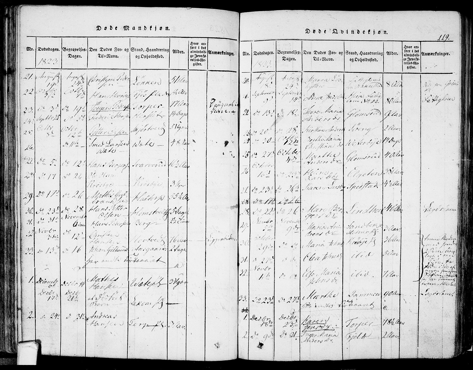 Eidsberg prestekontor Kirkebøker, AV/SAO-A-10905/F/Fa/L0007: Parish register (official) no. I 7, 1814-1832, p. 119