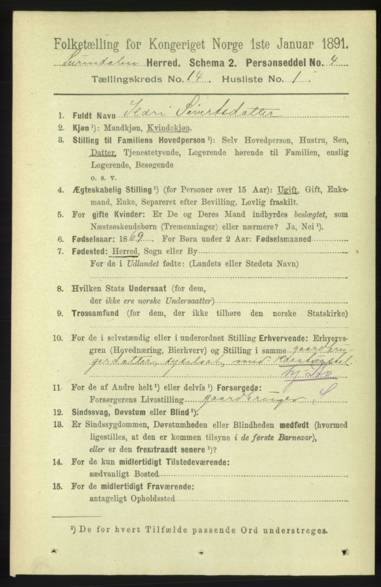 RA, 1891 census for 1566 Surnadal, 1891, p. 3507