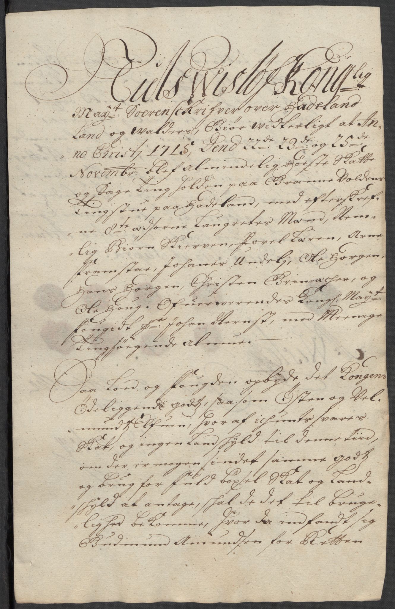 Rentekammeret inntil 1814, Reviderte regnskaper, Fogderegnskap, RA/EA-4092/R18/L1314: Fogderegnskap Hadeland, Toten og Valdres, 1715, p. 437