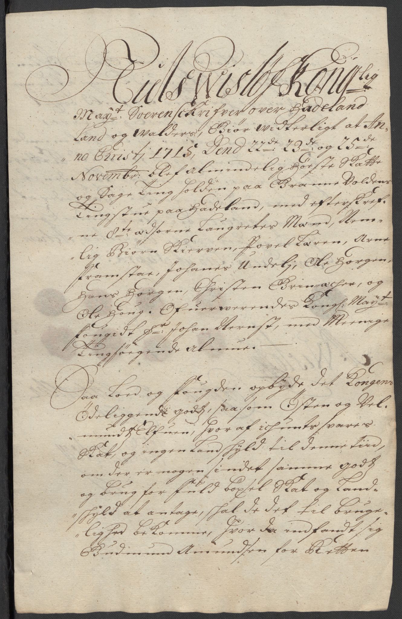 Rentekammeret inntil 1814, Reviderte regnskaper, Fogderegnskap, AV/RA-EA-4092/R18/L1314: Fogderegnskap Hadeland, Toten og Valdres, 1715, p. 437