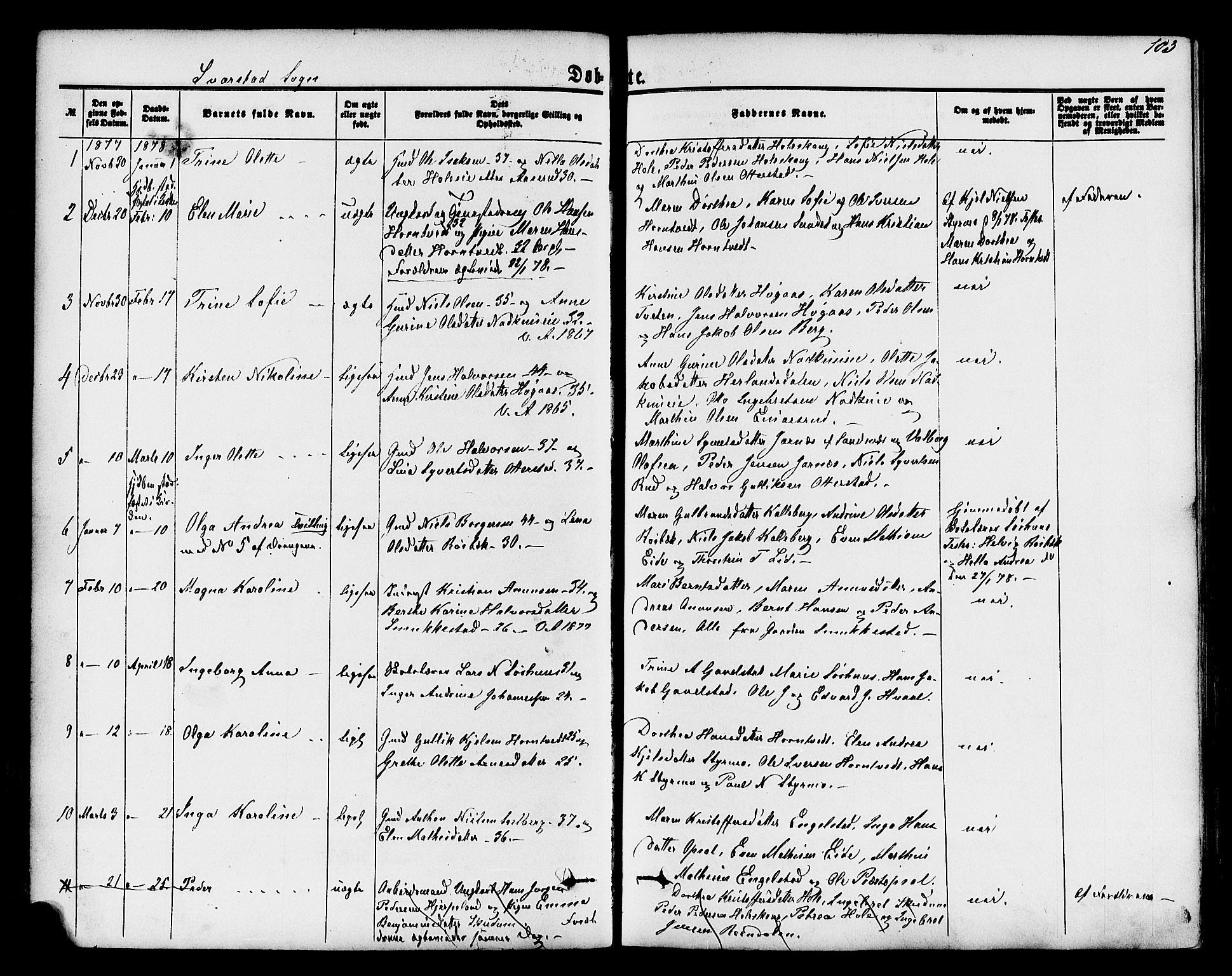 Lardal kirkebøker, AV/SAKO-A-350/F/Fa/L0007: Parish register (official) no. I 7, 1861-1880, p. 103
