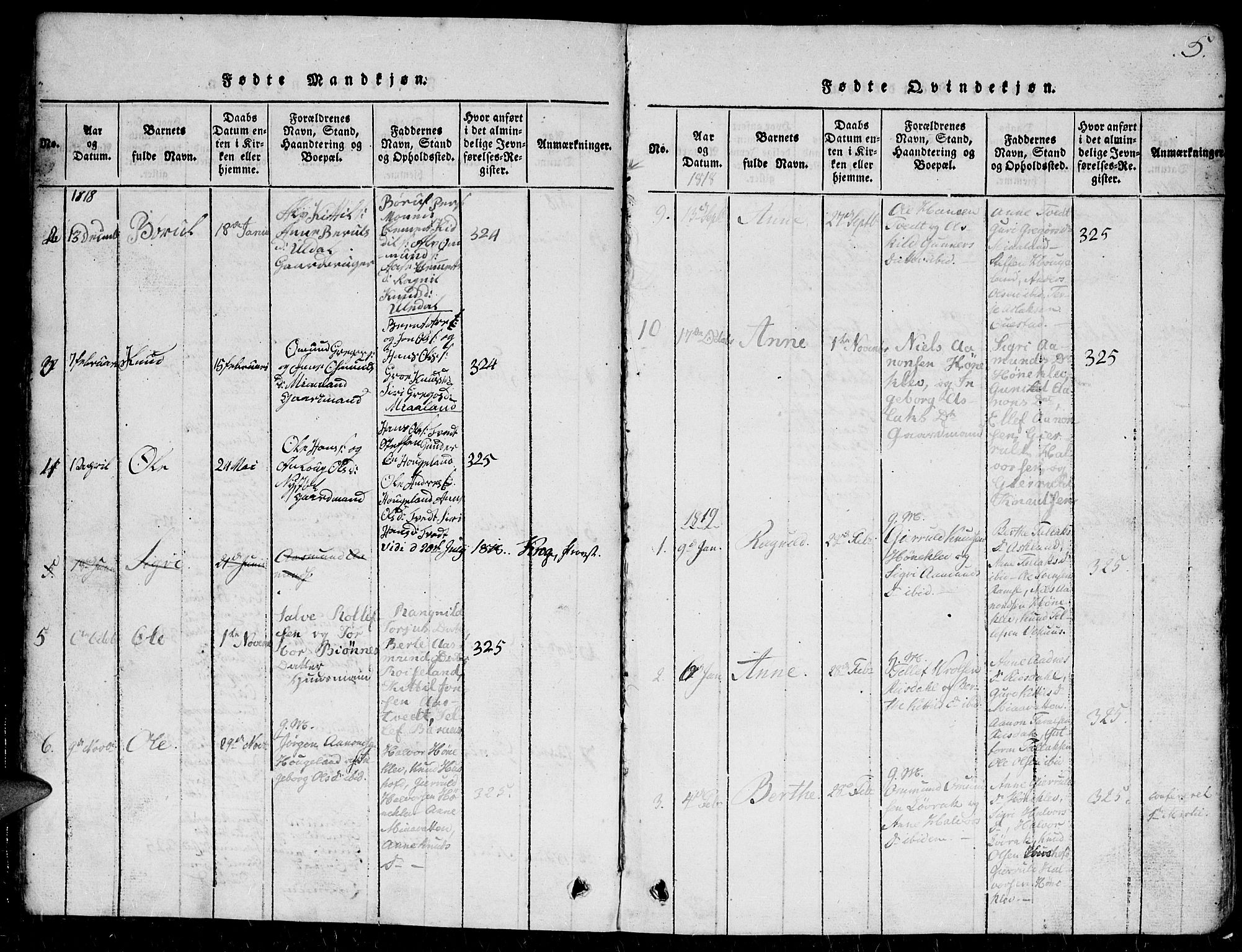 Herefoss sokneprestkontor, SAK/1111-0019/F/Fb/Fbc/L0001: Parish register (copy) no. B 1, 1816-1866, p. 5