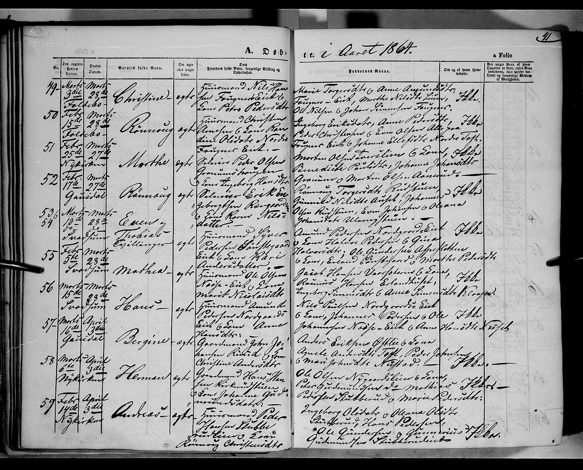 Gausdal prestekontor, AV/SAH-PREST-090/H/Ha/Haa/L0009: Parish register (official) no. 9, 1862-1873, p. 41