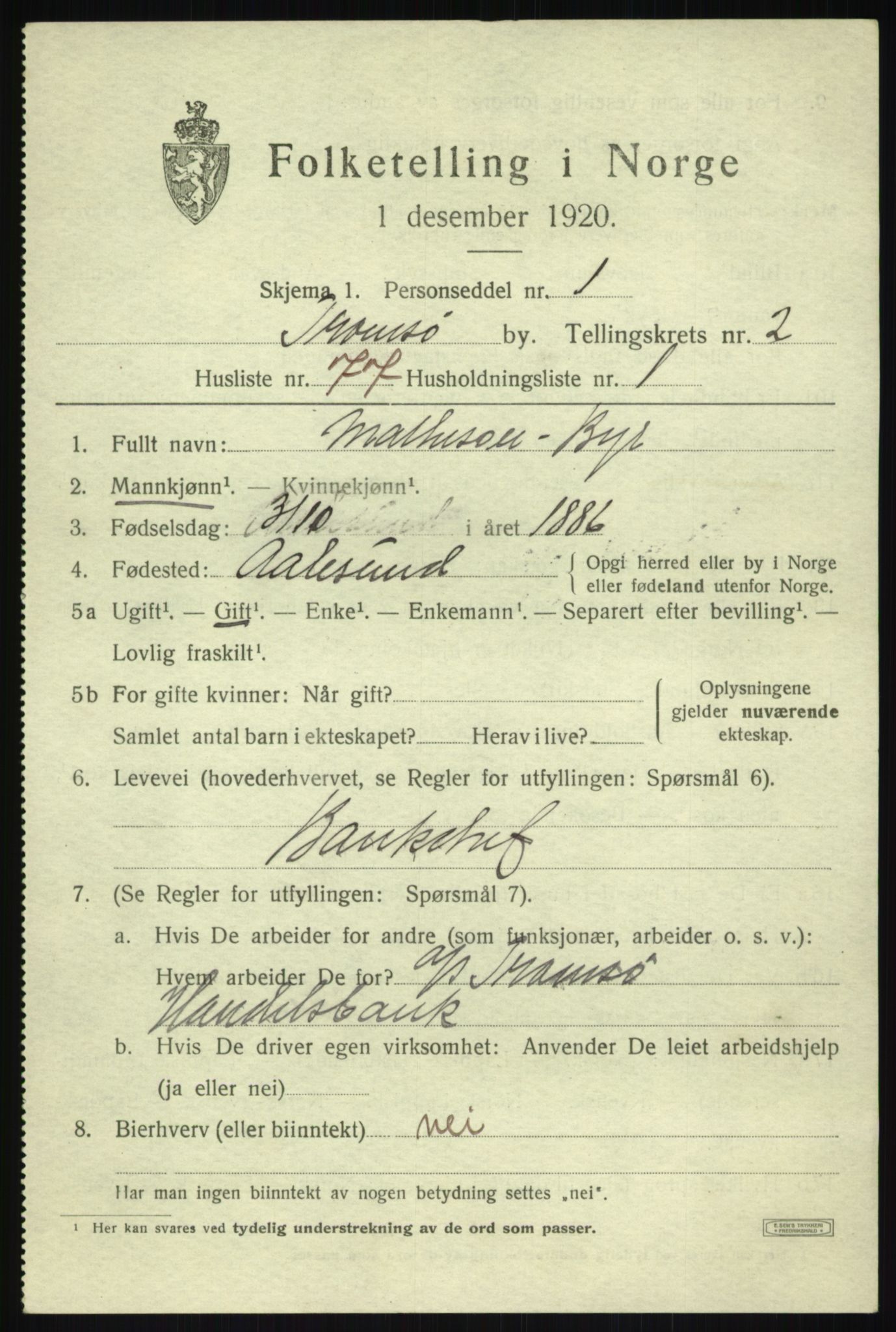 SATØ, 1920 census for Tromsø, 1920, p. 10027