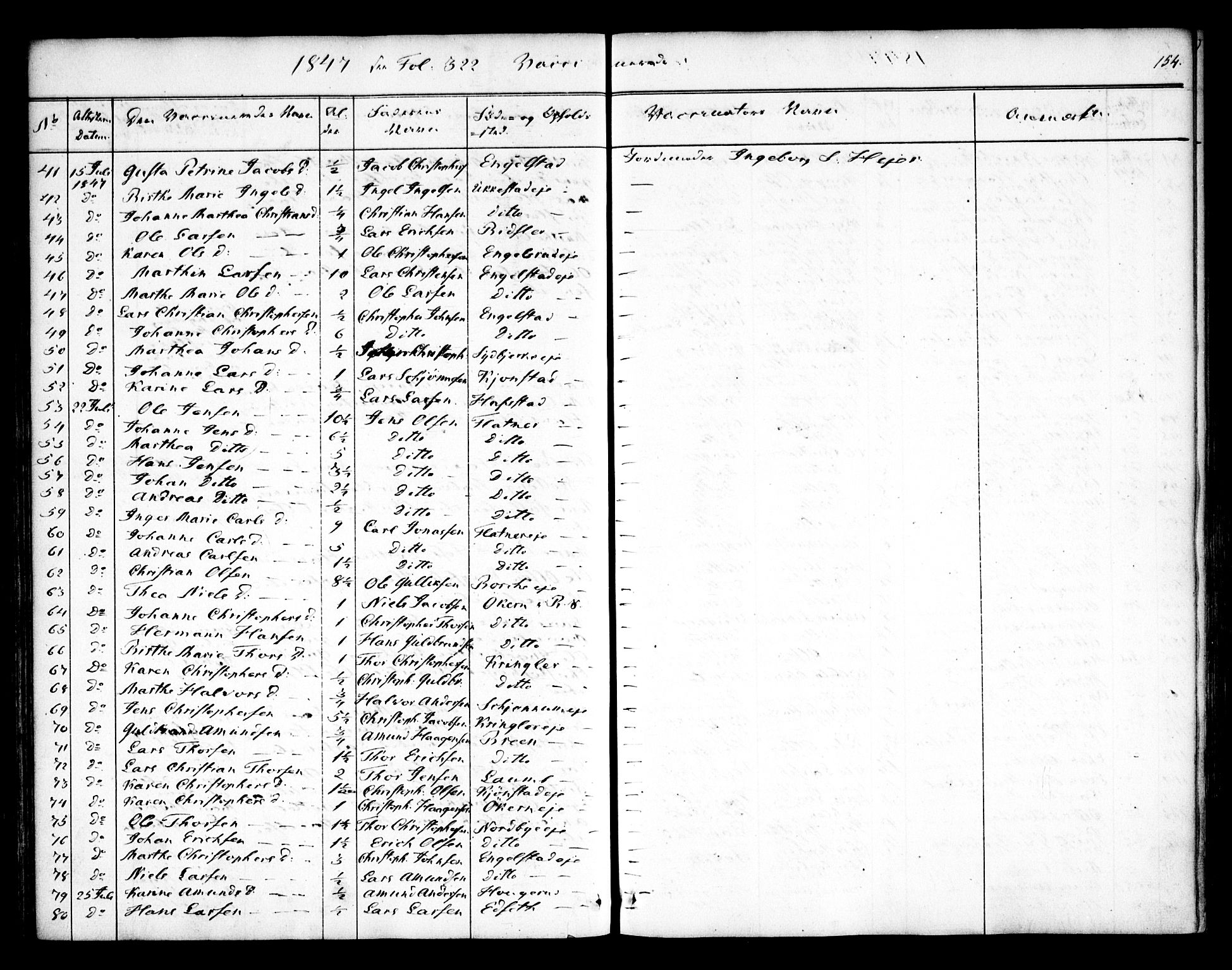 Nannestad prestekontor Kirkebøker, SAO/A-10414a/F/Fa/L0010: Parish register (official) no. I 10, 1840-1850, p. 154