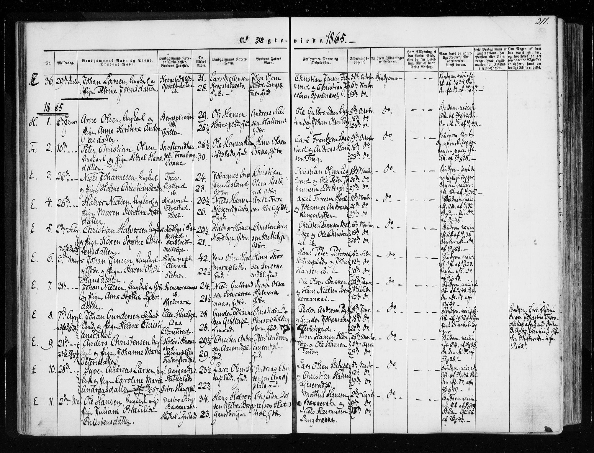 Eidsberg prestekontor Kirkebøker, SAO/A-10905/F/Fa/L0010.b: Parish register (official) no. I 10B, 1857-1866, p. 311