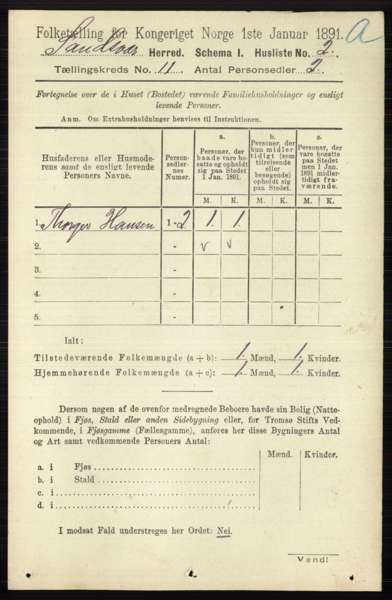 RA, 1891 census for 0629 Sandsvær, 1891, p. 5476