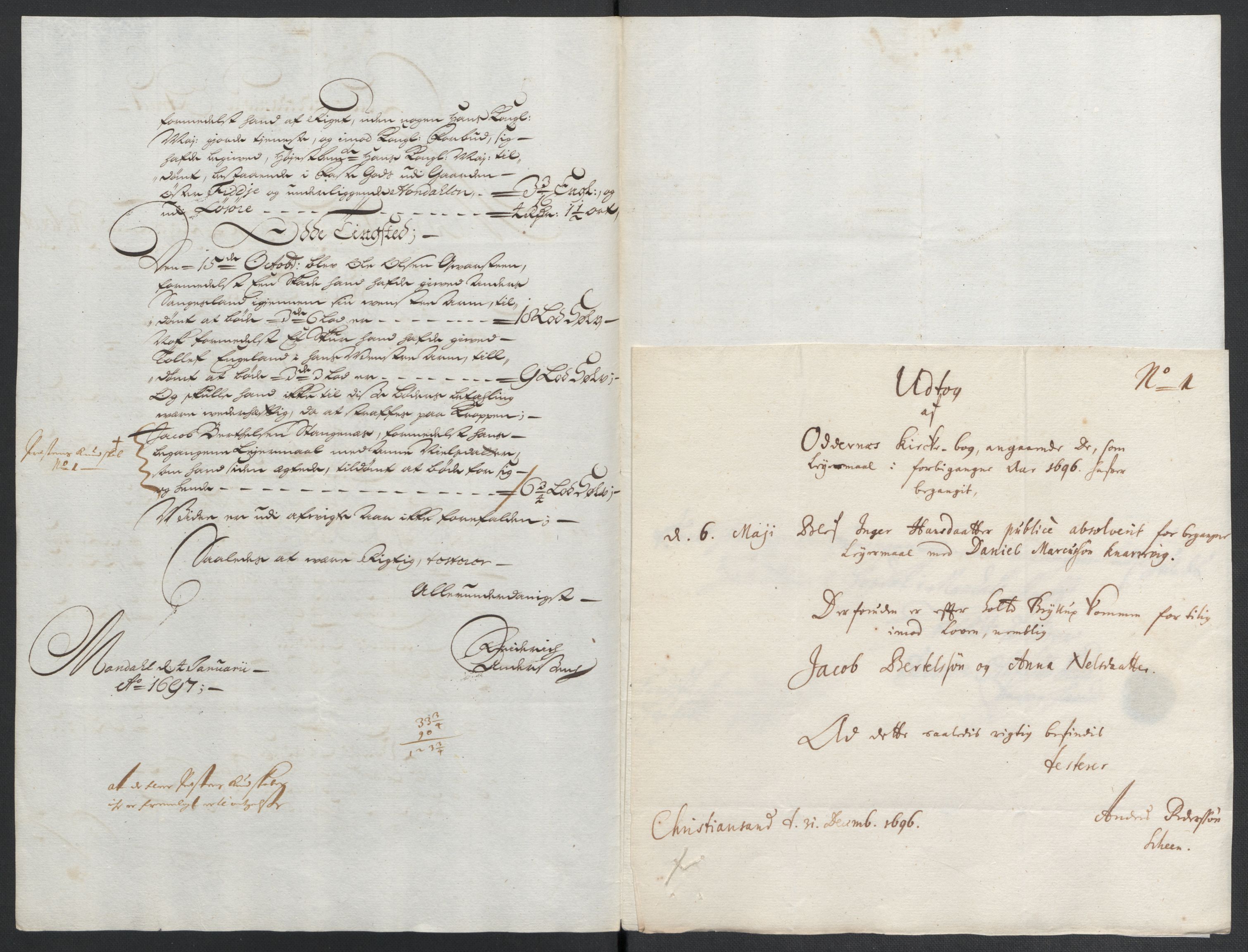 Rentekammeret inntil 1814, Reviderte regnskaper, Fogderegnskap, RA/EA-4092/R43/L2546: Fogderegnskap Lista og Mandal, 1696-1697, p. 80