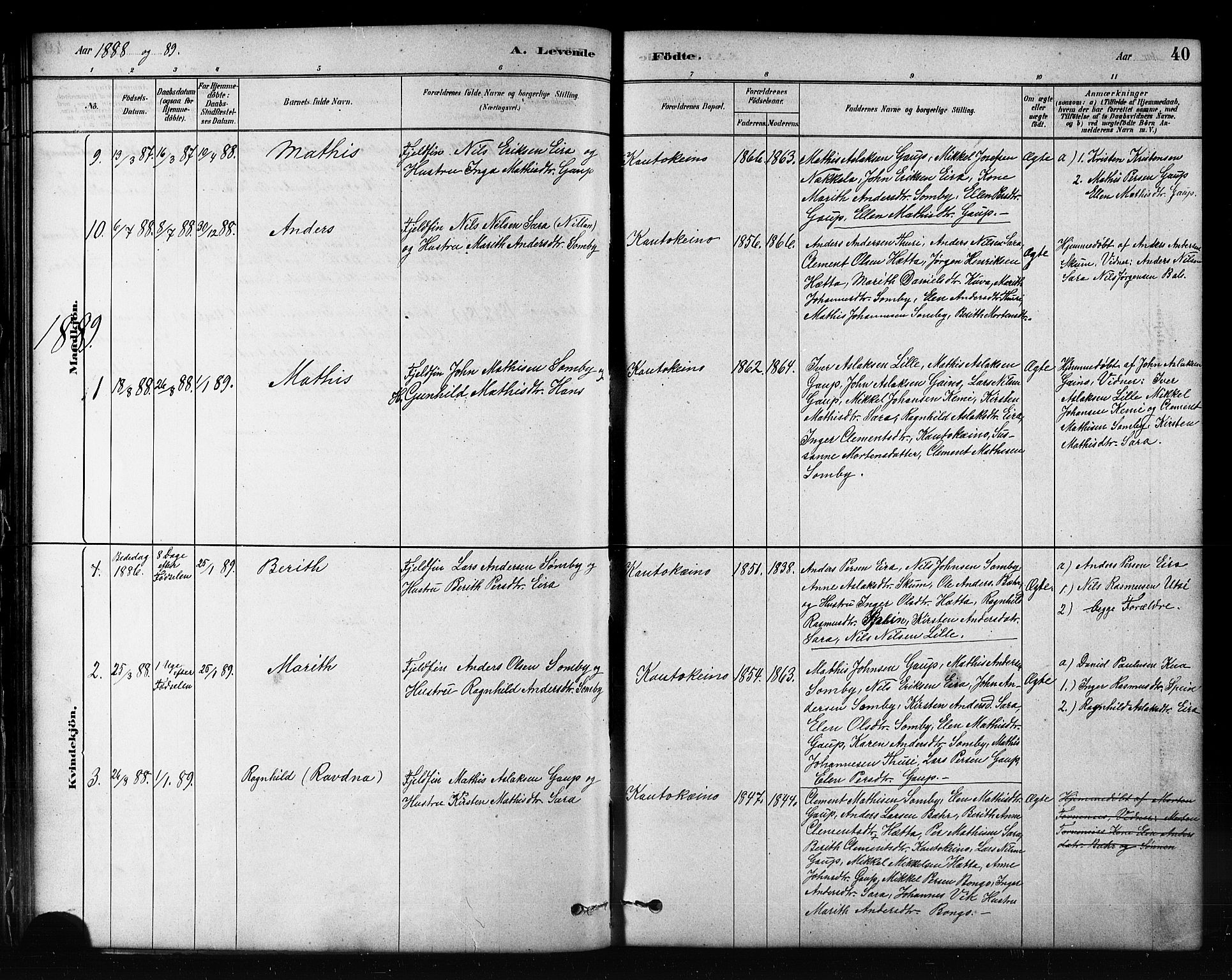 Kautokeino sokneprestembete, SATØ/S-1340/H/Hb/L0002.klokk: Parish register (copy) no. 2, 1877-1896, p. 40