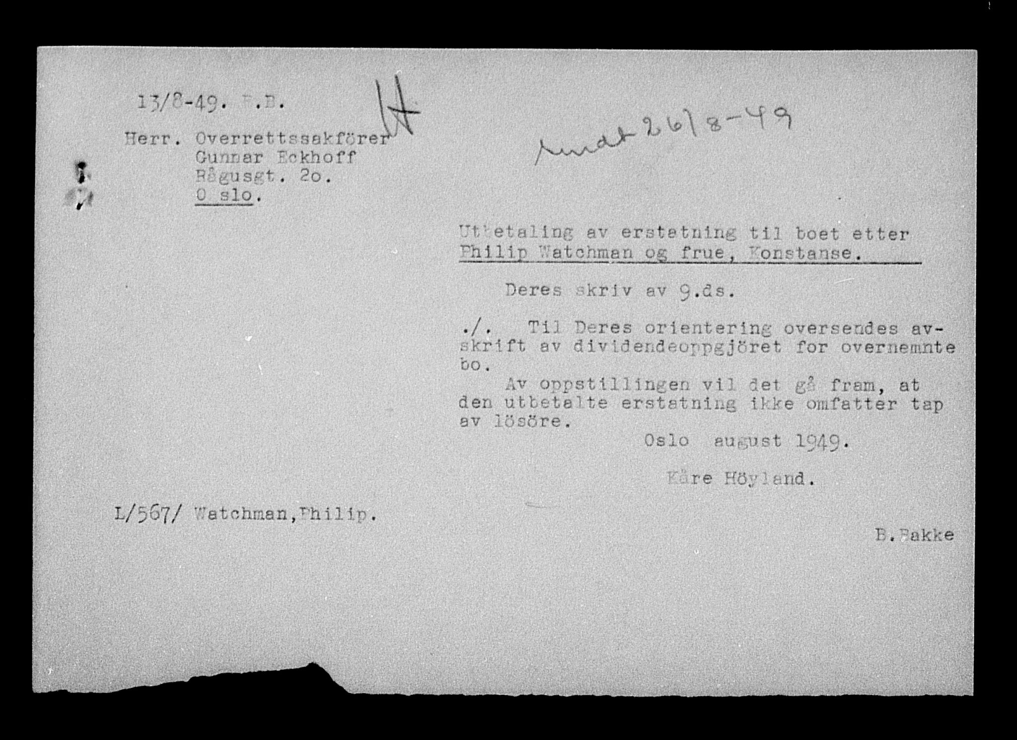 Justisdepartementet, Tilbakeføringskontoret for inndratte formuer, AV/RA-S-1564/H/Hc/Hcc/L0985: --, 1945-1947, p. 300