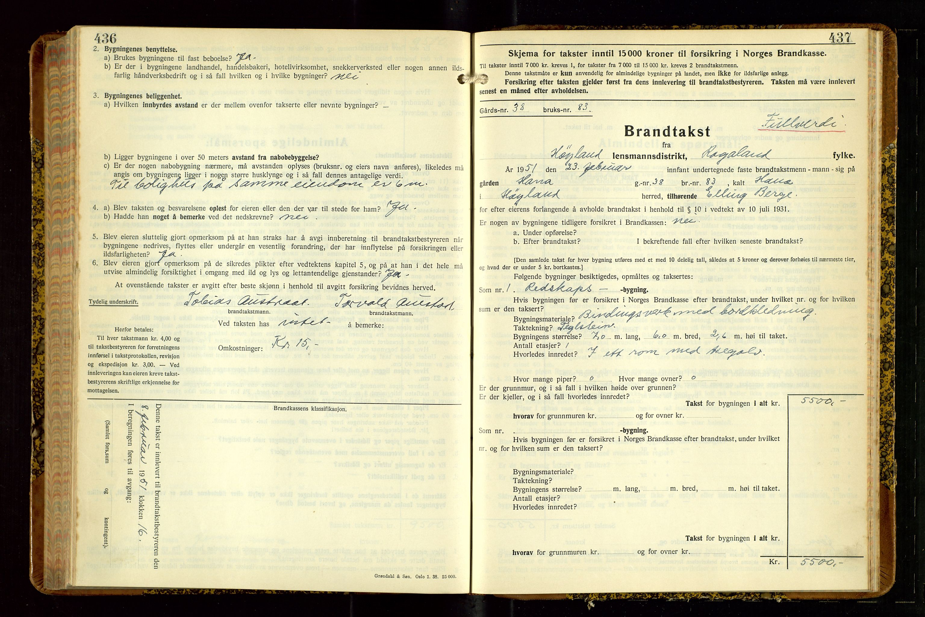 Høyland/Sandnes lensmannskontor, AV/SAST-A-100166/Gob/L0008: "Branntakstprotokoll", 1940-1952, p. 436-437