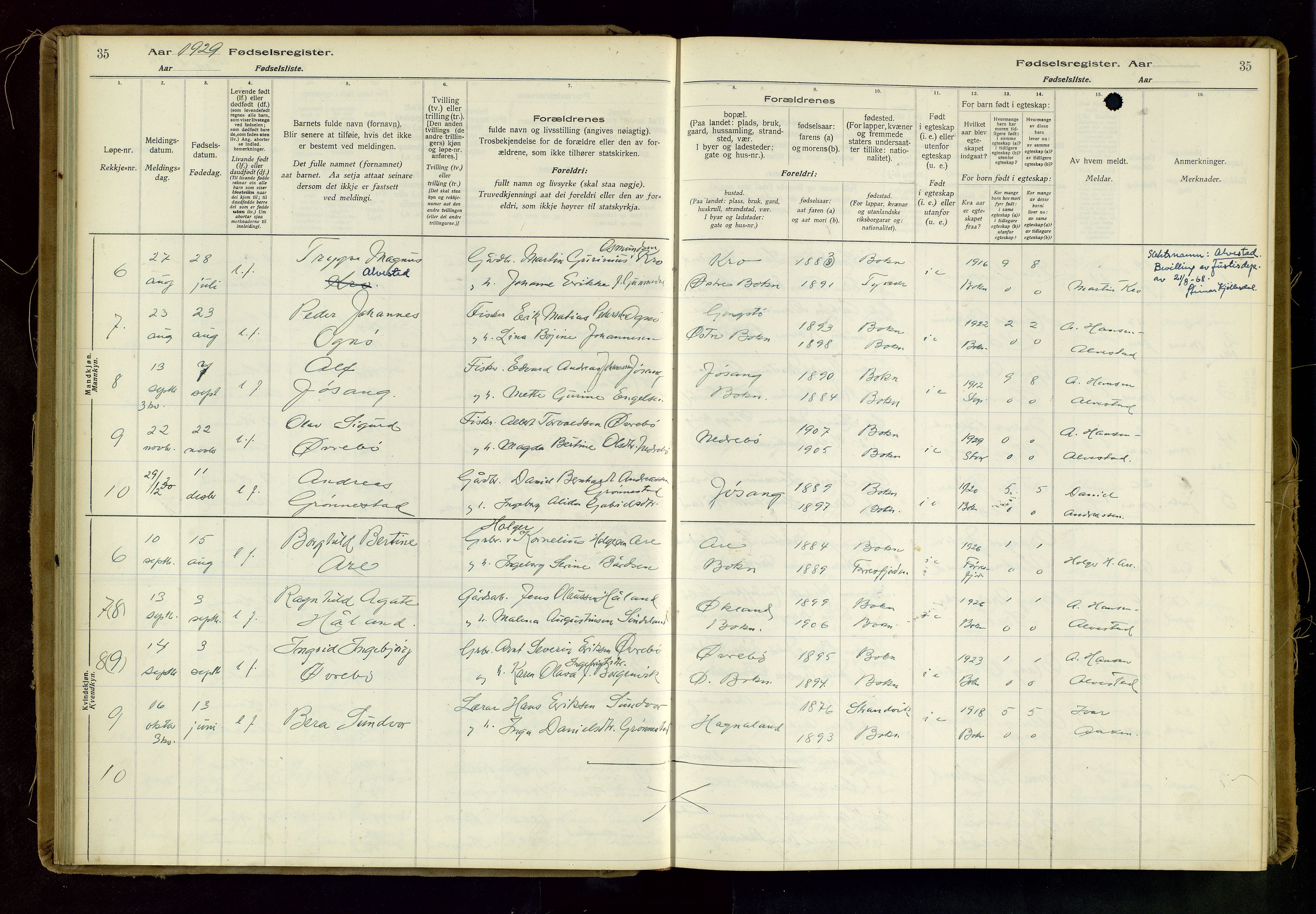 Tysvær sokneprestkontor, AV/SAST-A -101864/I/Id/L0003: Birth register no. 3, 1916-1982, p. 35