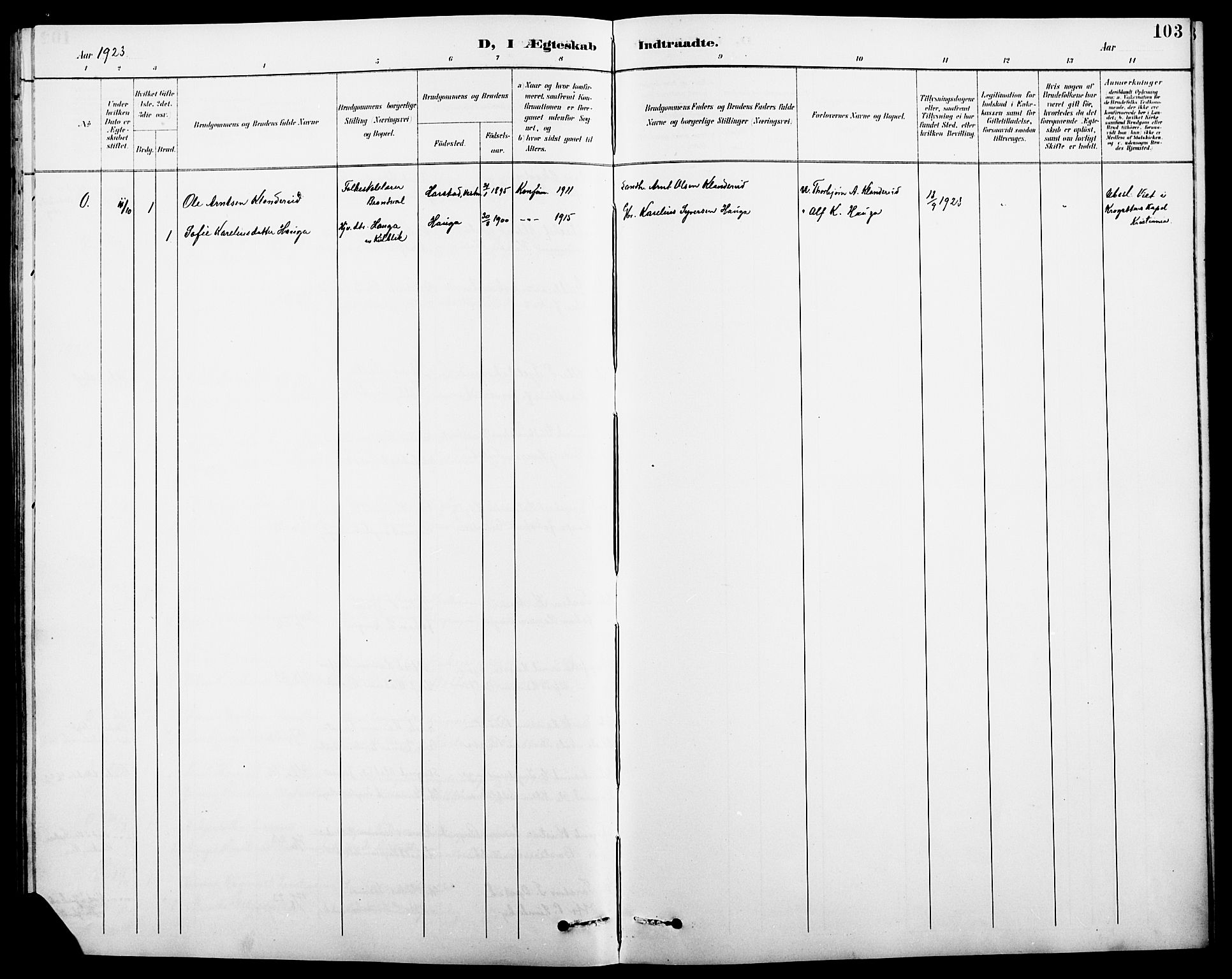 Eidskog prestekontor, AV/SAH-PREST-026/H/Ha/Hab/L0002: Parish register (copy) no. 2, 1895-1923, p. 103