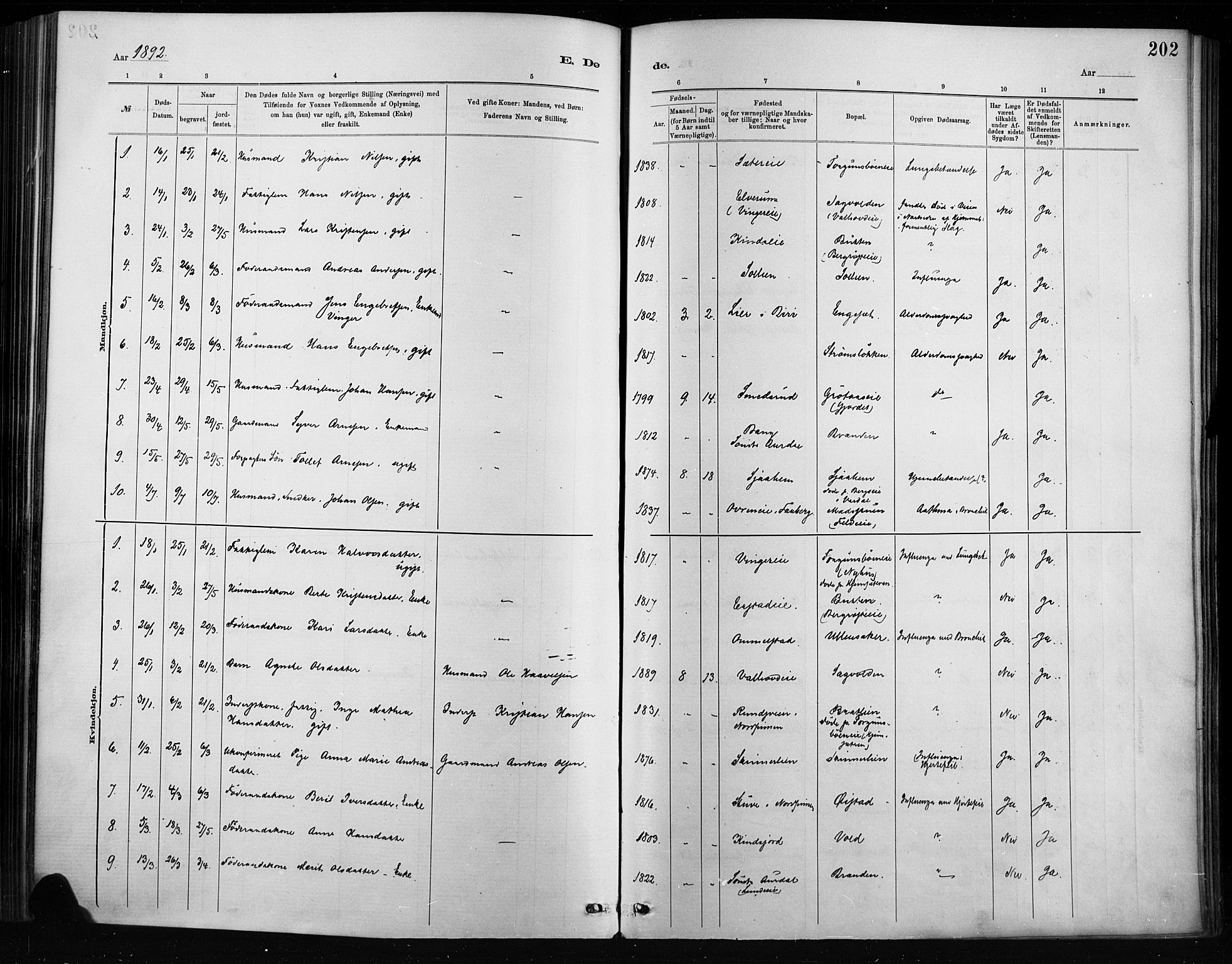 Nordre Land prestekontor, AV/SAH-PREST-124/H/Ha/Haa/L0004: Parish register (official) no. 4, 1882-1896, p. 202