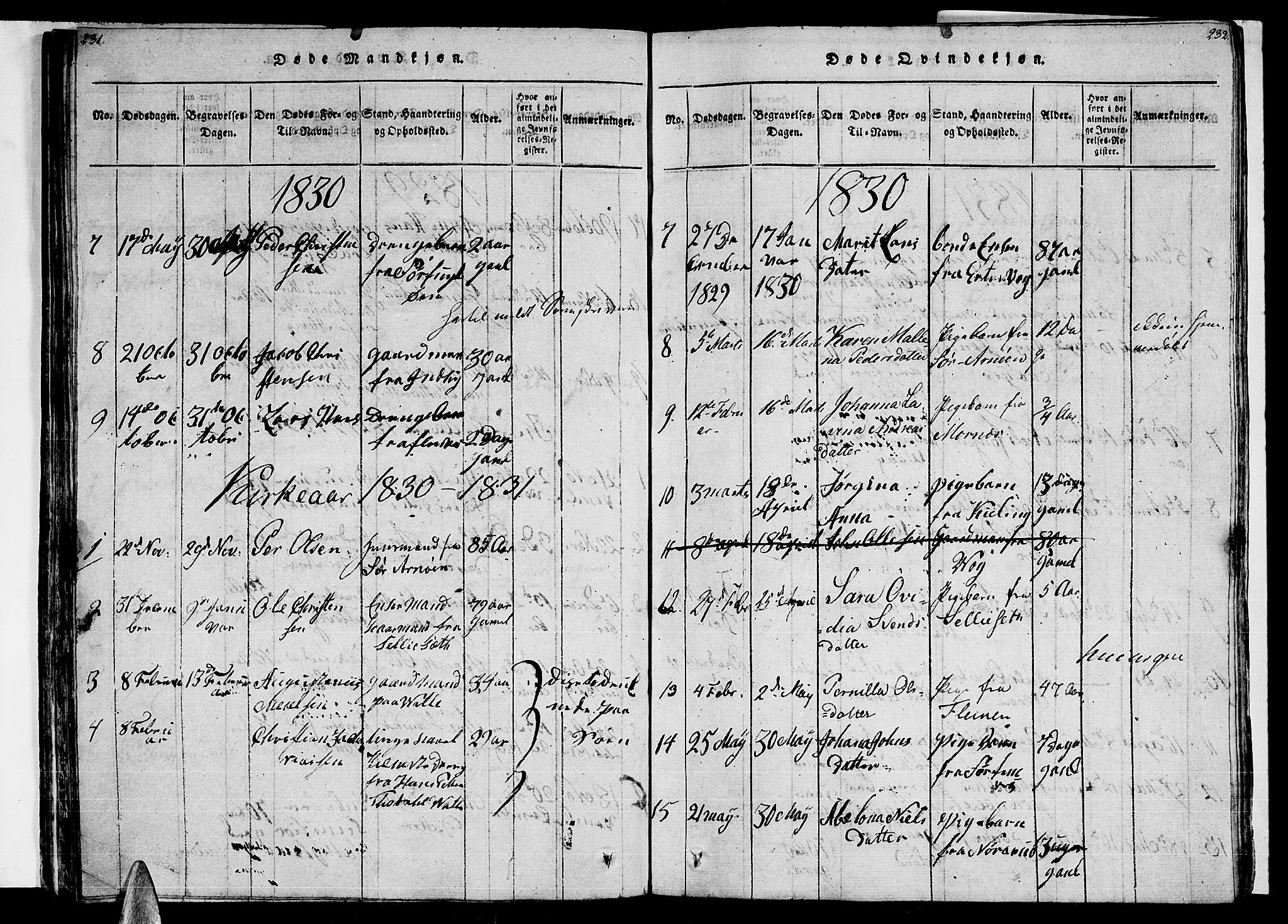 Ministerialprotokoller, klokkerbøker og fødselsregistre - Nordland, AV/SAT-A-1459/805/L0105: Parish register (copy) no. 805C01, 1820-1839, p. 231-232