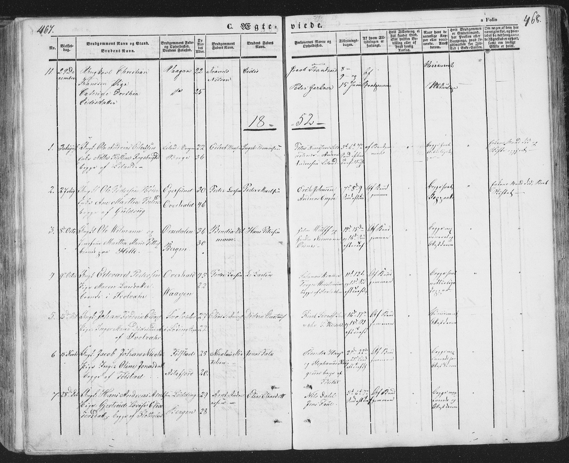 Ministerialprotokoller, klokkerbøker og fødselsregistre - Nordland, AV/SAT-A-1459/874/L1072: Parish register (copy) no. 874C01, 1843-1859, p. 467-468