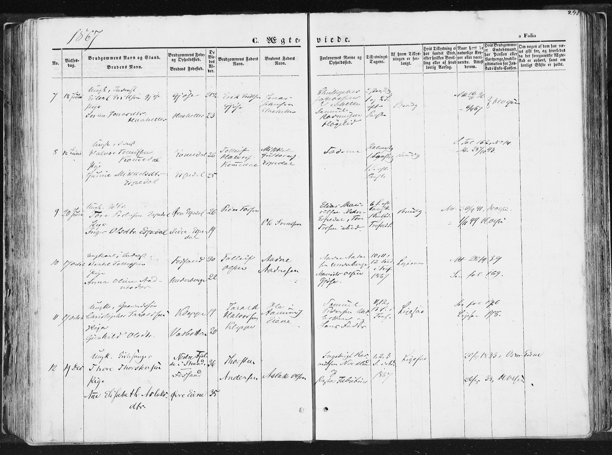 Høgsfjord sokneprestkontor, AV/SAST-A-101624/H/Ha/Haa/L0001: Parish register (official) no. A 1, 1854-1875, p. 240