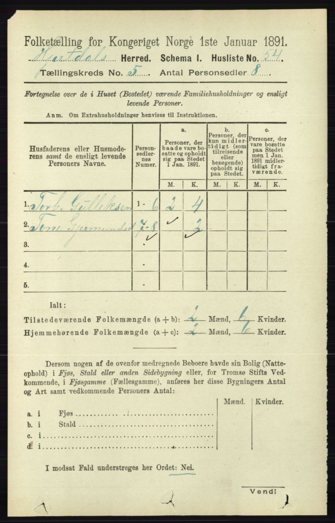 RA, 1891 census for 0827 Hjartdal, 1891, p. 1797