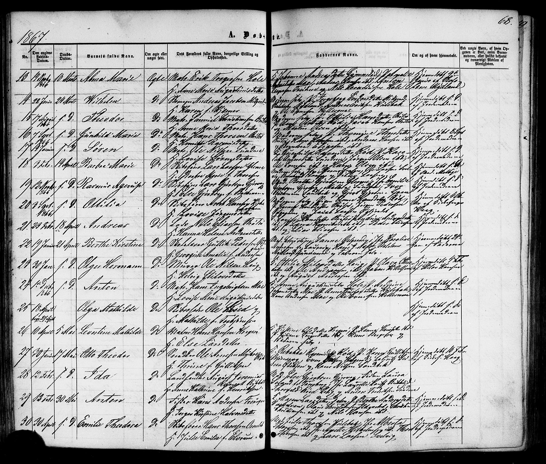 Nøtterøy kirkebøker, SAKO/A-354/G/Gb/L0001: Parish register (copy) no. II 1, 1856-1874, p. 68