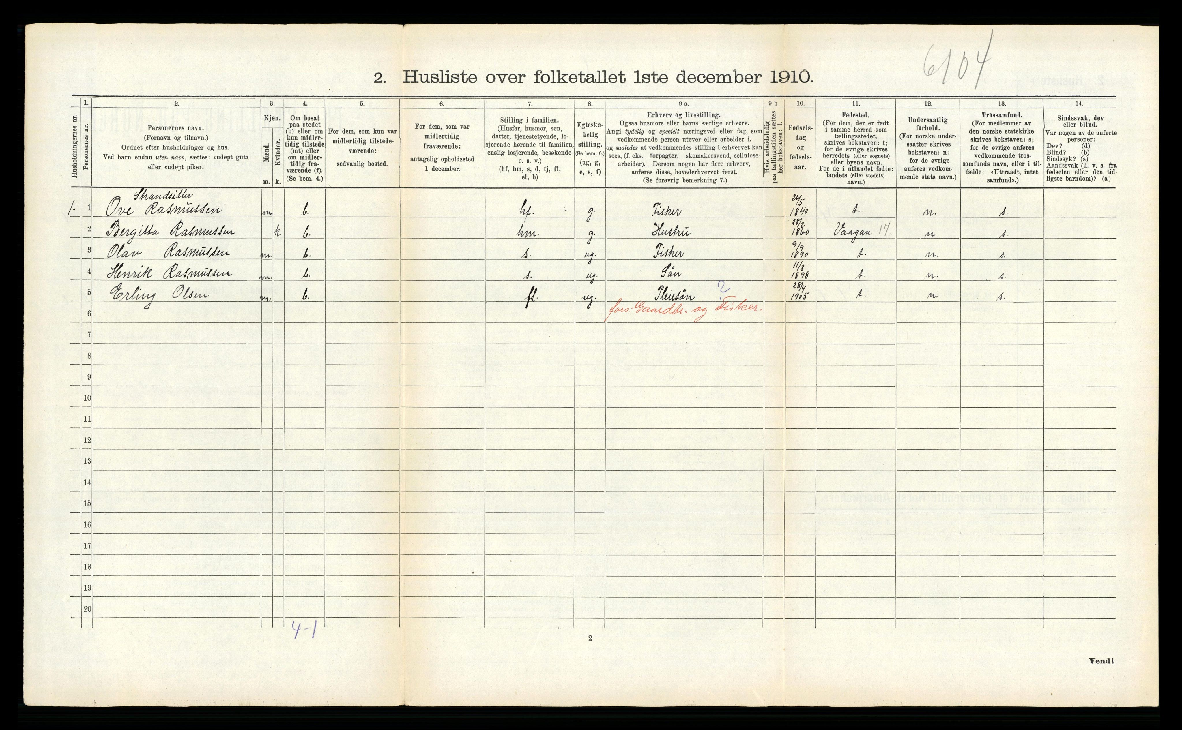 RA, 1910 census for Hadsel, 1910, p. 616