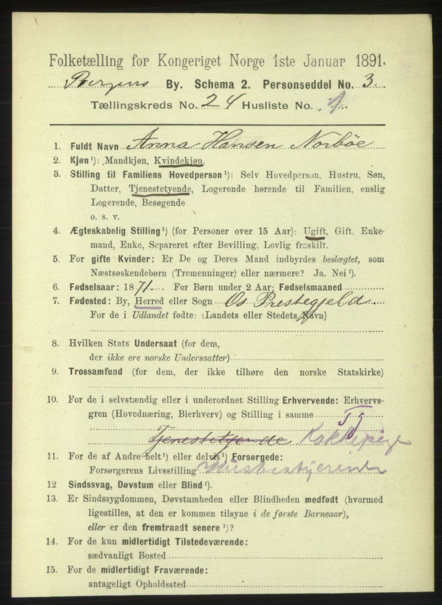 RA, 1891 Census for 1301 Bergen, 1891, p. 32136