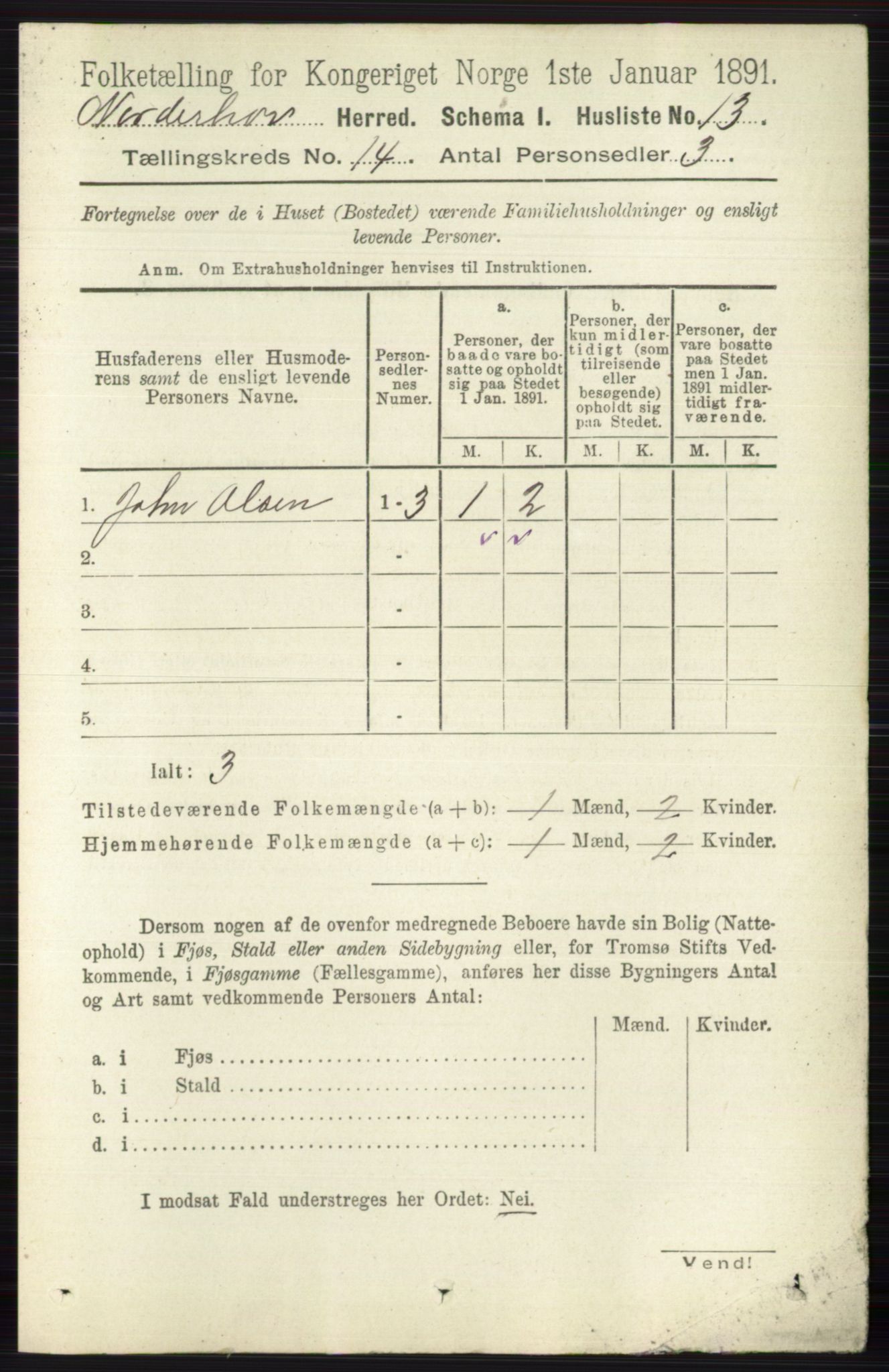 RA, 1891 census for 0613 Norderhov, 1891, p. 9307