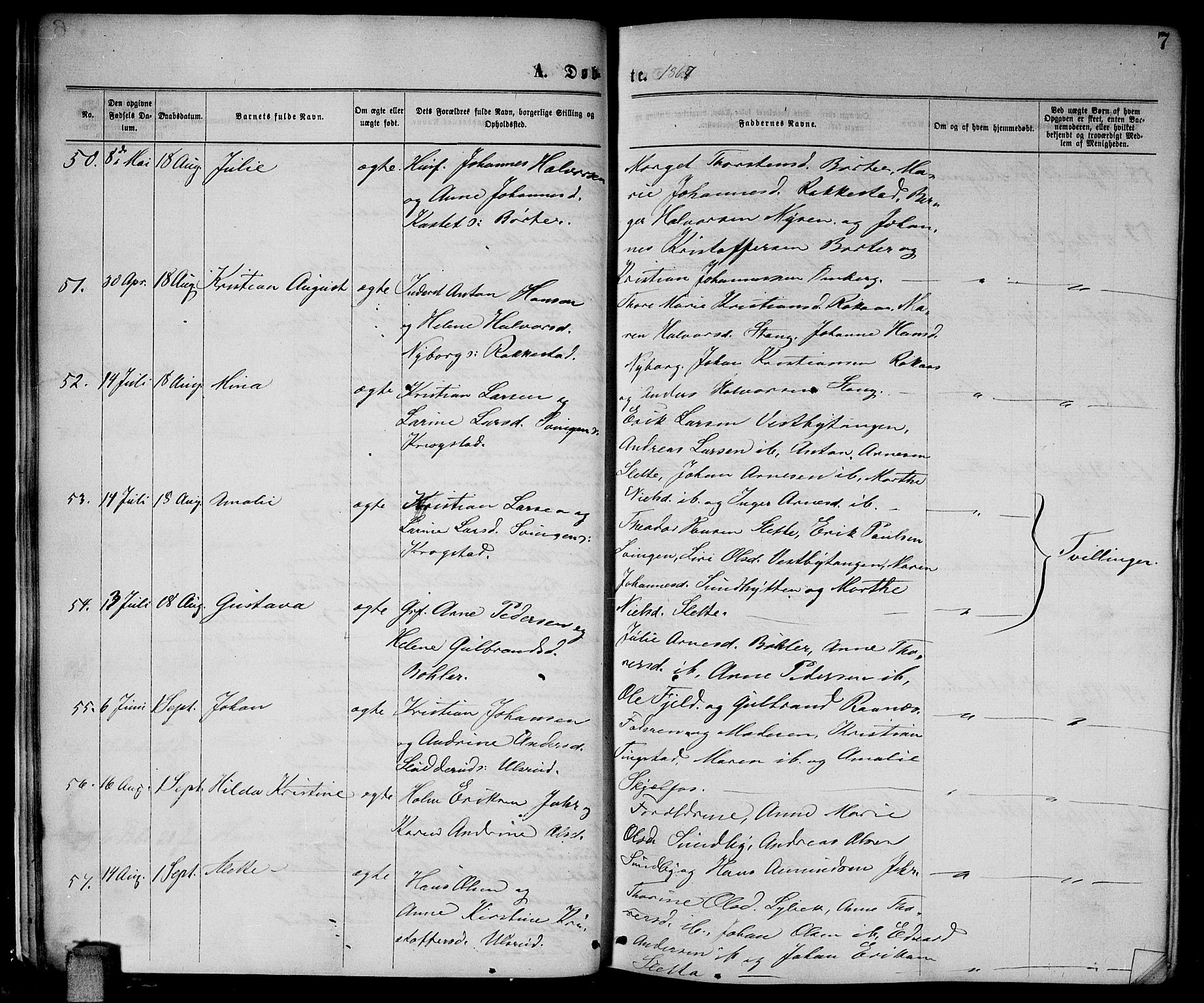 Enebakk prestekontor Kirkebøker, AV/SAO-A-10171c/G/Ga/L0005: Parish register (copy) no. I 5, 1867-1888, p. 7