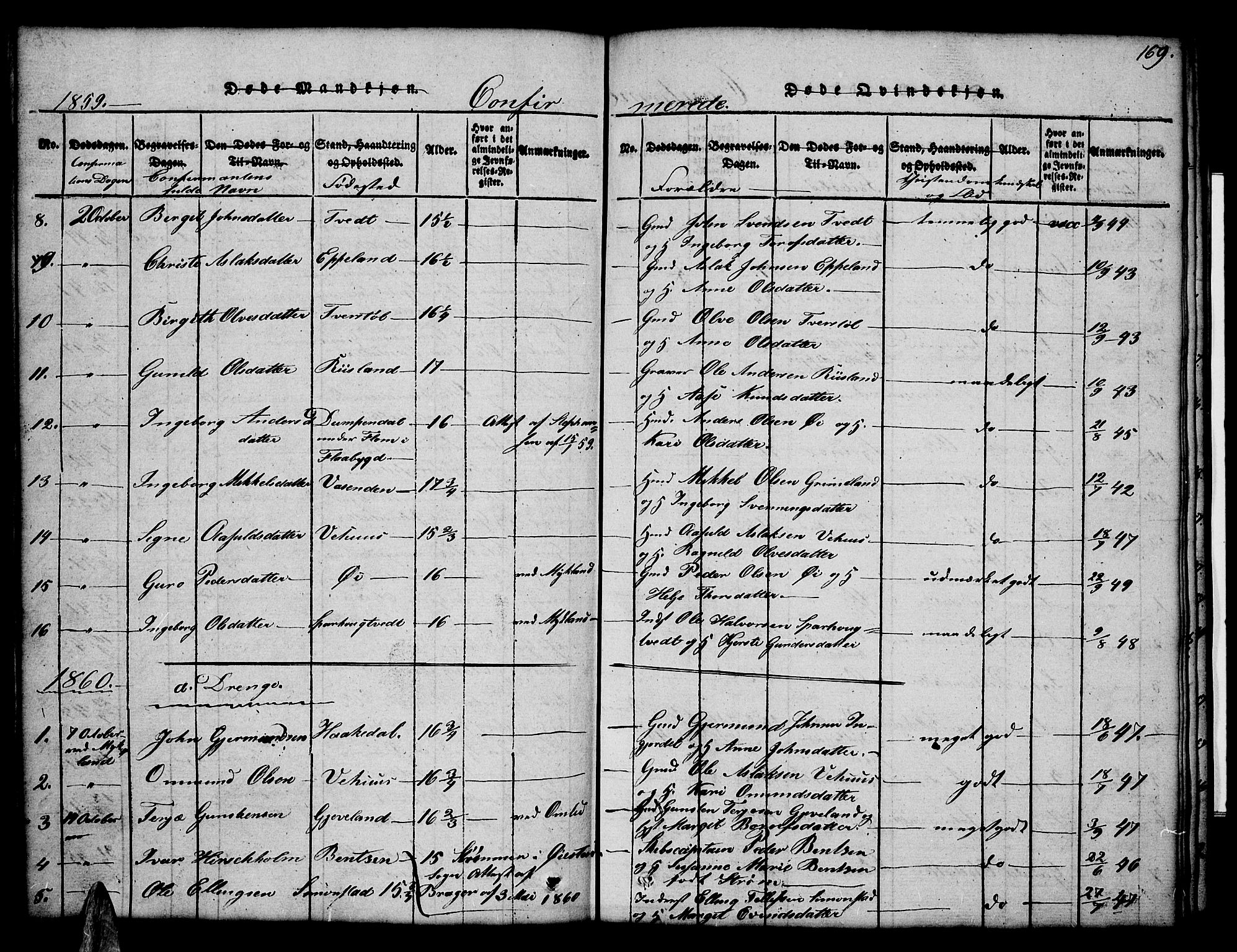 Åmli sokneprestkontor, AV/SAK-1111-0050/F/Fb/Fbc/L0001: Parish register (copy) no. B 1, 1816-1867, p. 169