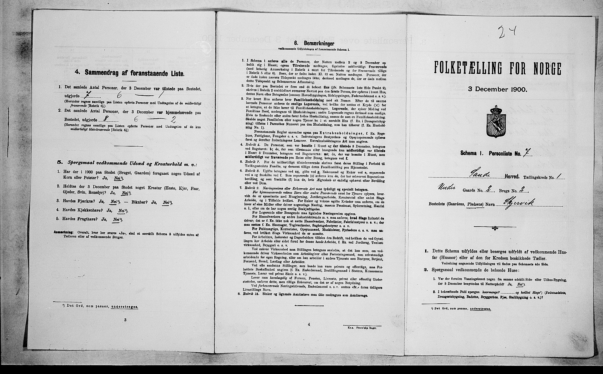 RA, 1900 census for Sande, 1900, p. 104