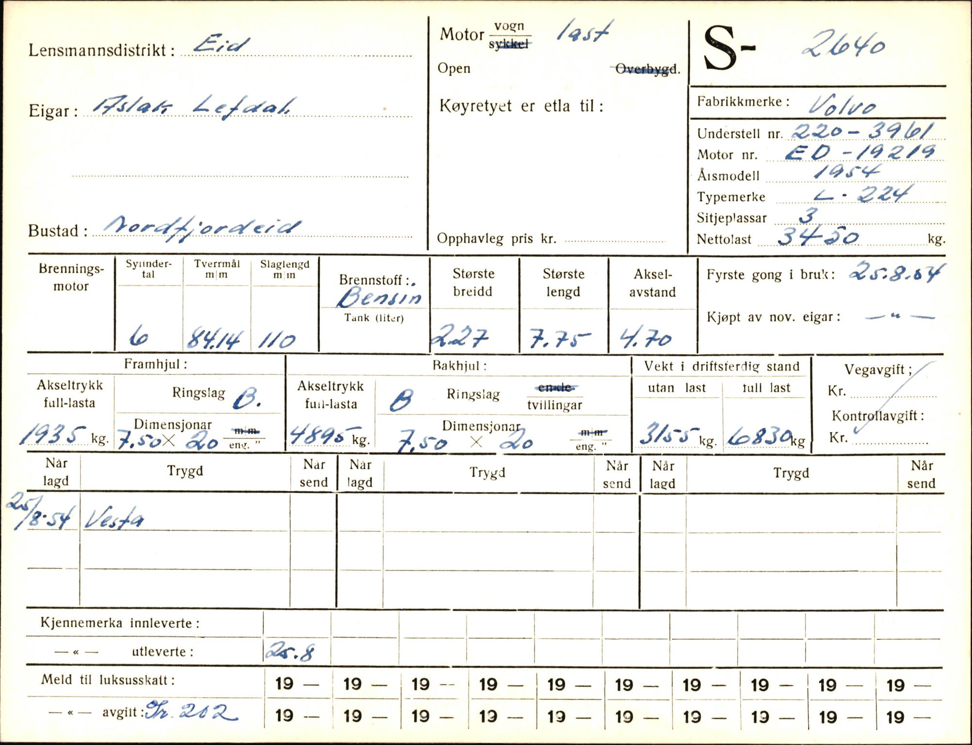 Statens vegvesen, Sogn og Fjordane vegkontor, AV/SAB-A-5301/4/F/L0004: Registerkort utmeldte Fjordane S2500-2700, S7200-7899, 1930-1961, p. 169