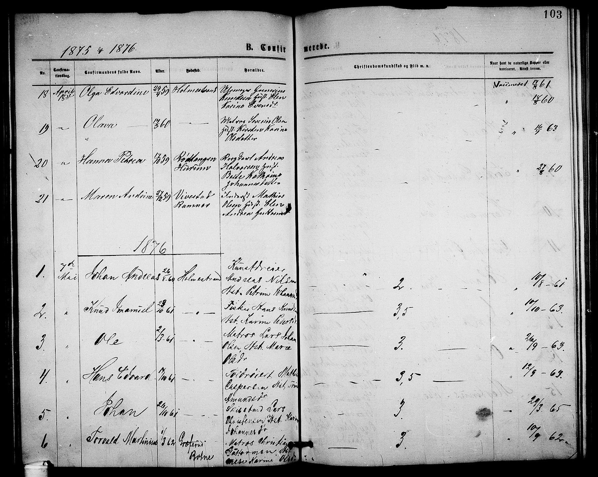 Holmestrand kirkebøker, AV/SAKO-A-346/G/Ga/L0004: Parish register (copy) no. 4, 1874-1888, p. 103