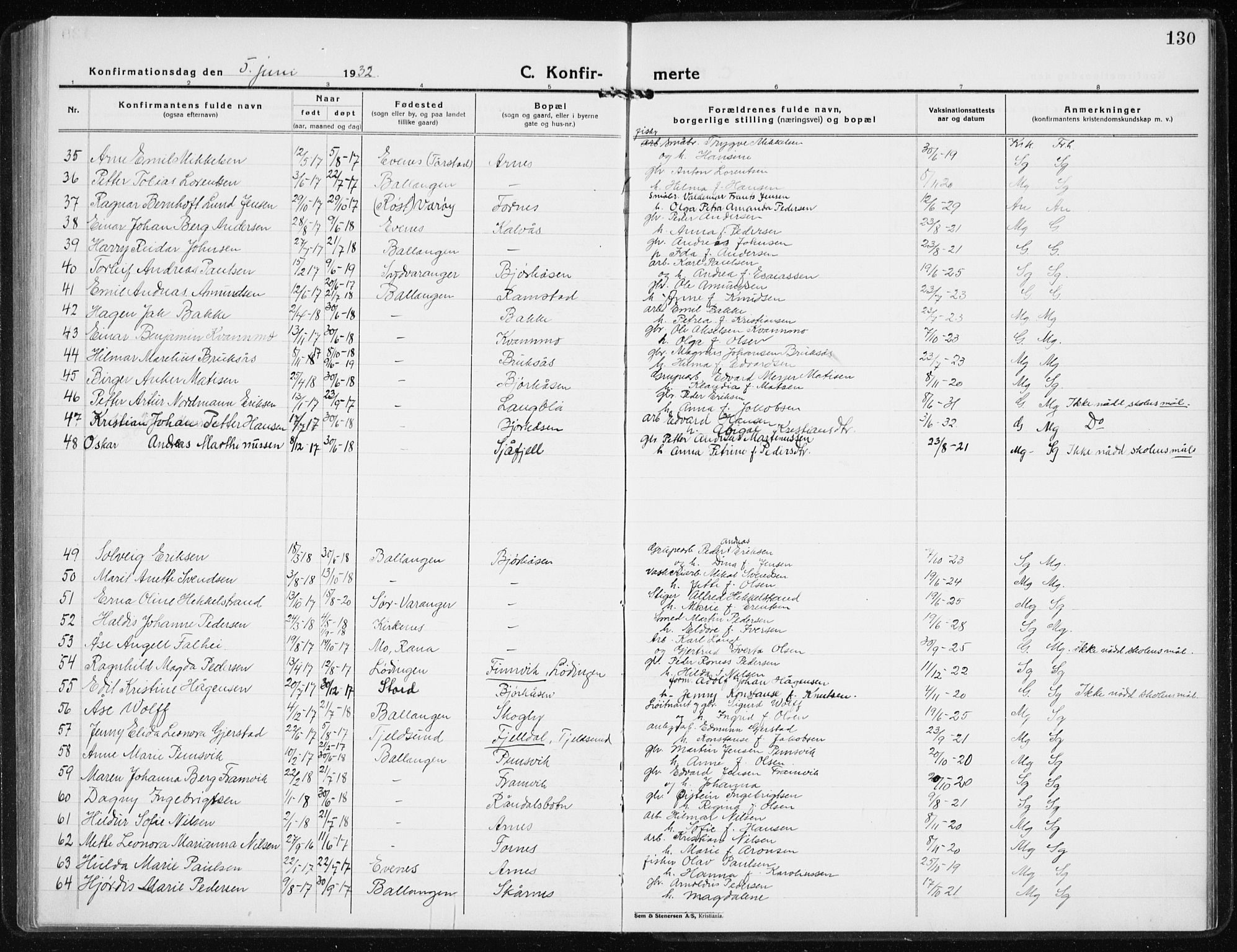 Ministerialprotokoller, klokkerbøker og fødselsregistre - Nordland, AV/SAT-A-1459/869/L0975: Parish register (copy) no. 869C01, 1923-1939, p. 130