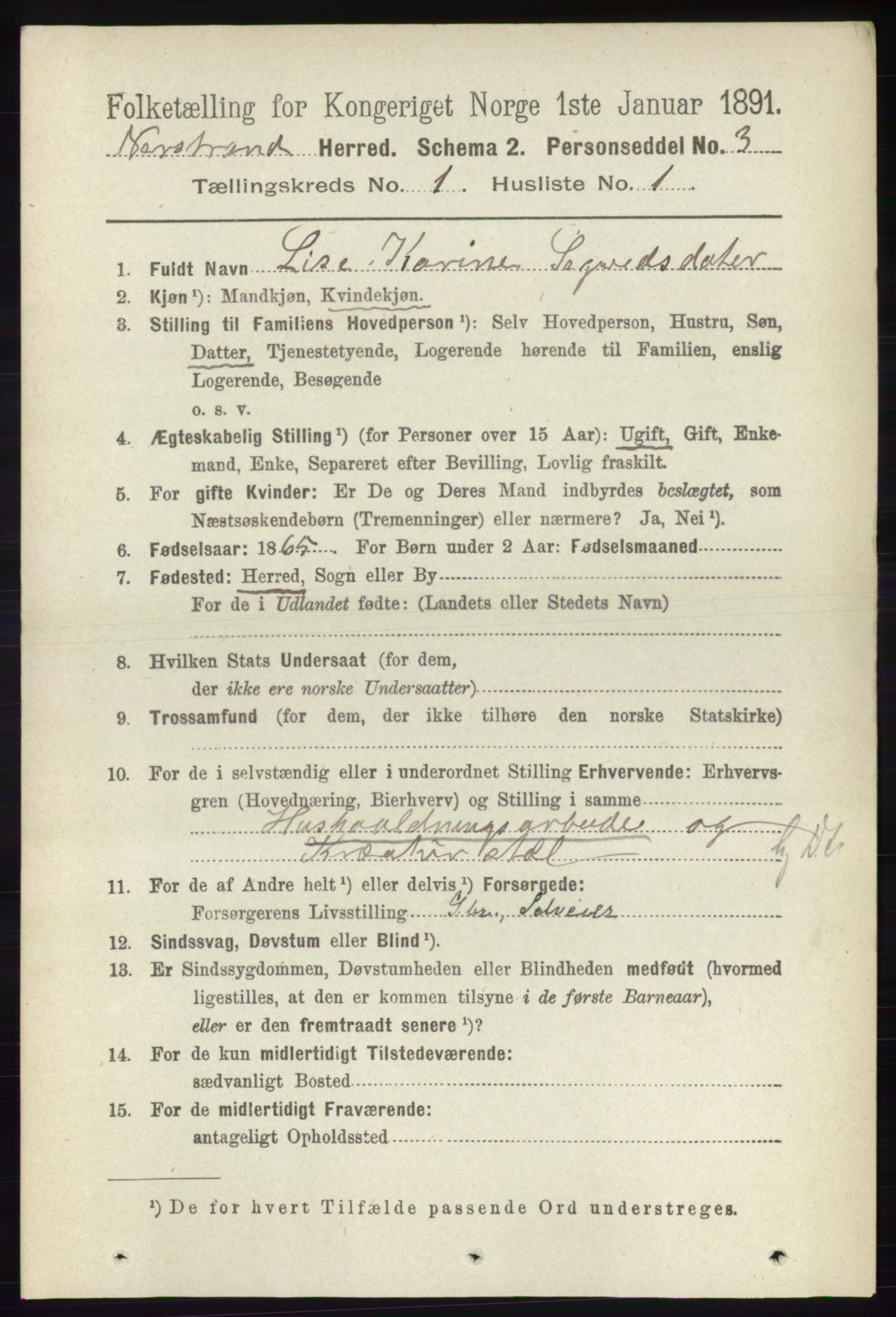 RA, 1891 census for 1139 Nedstrand, 1891, p. 54