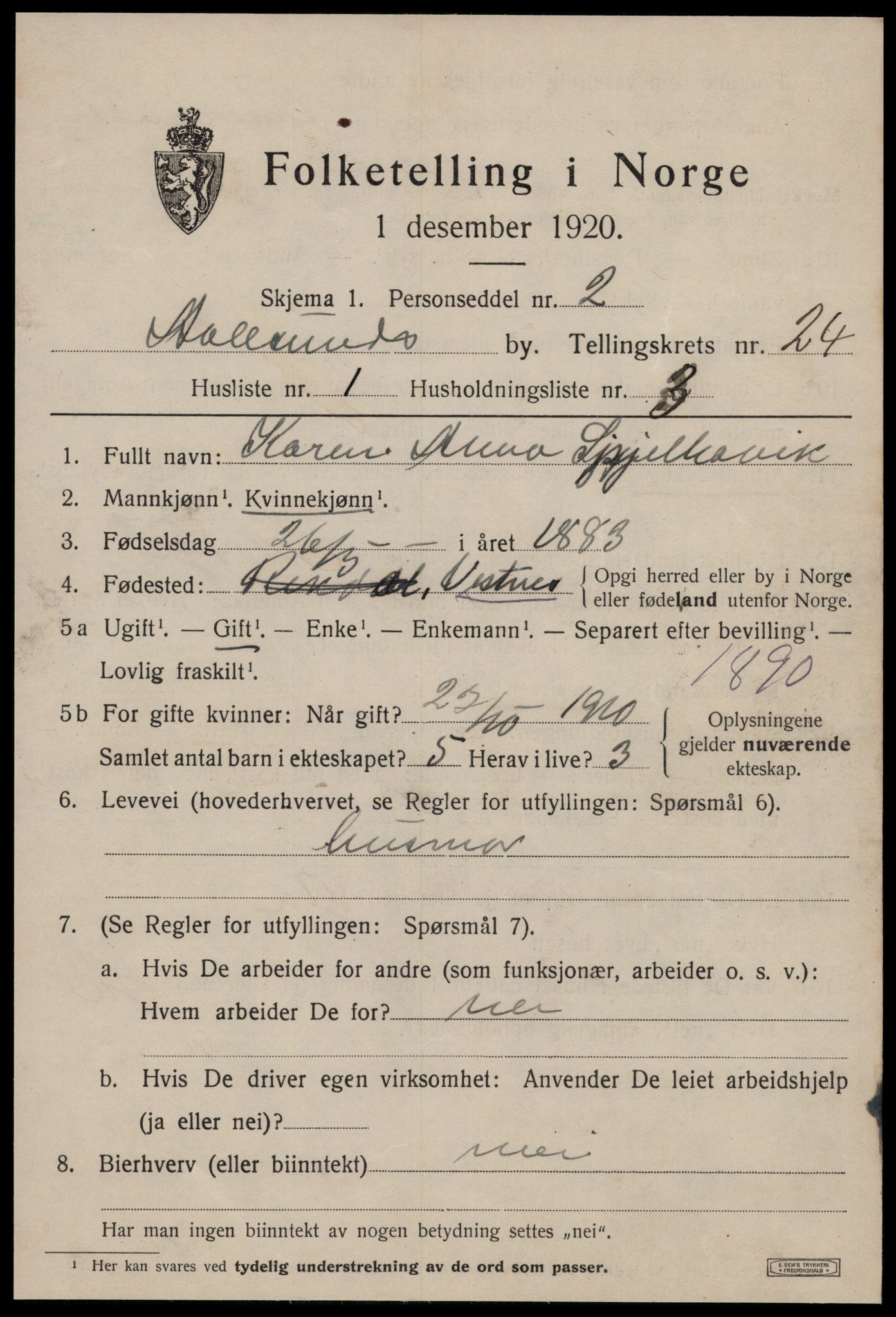 SAT, 1920 census for Ålesund, 1920, p. 43246