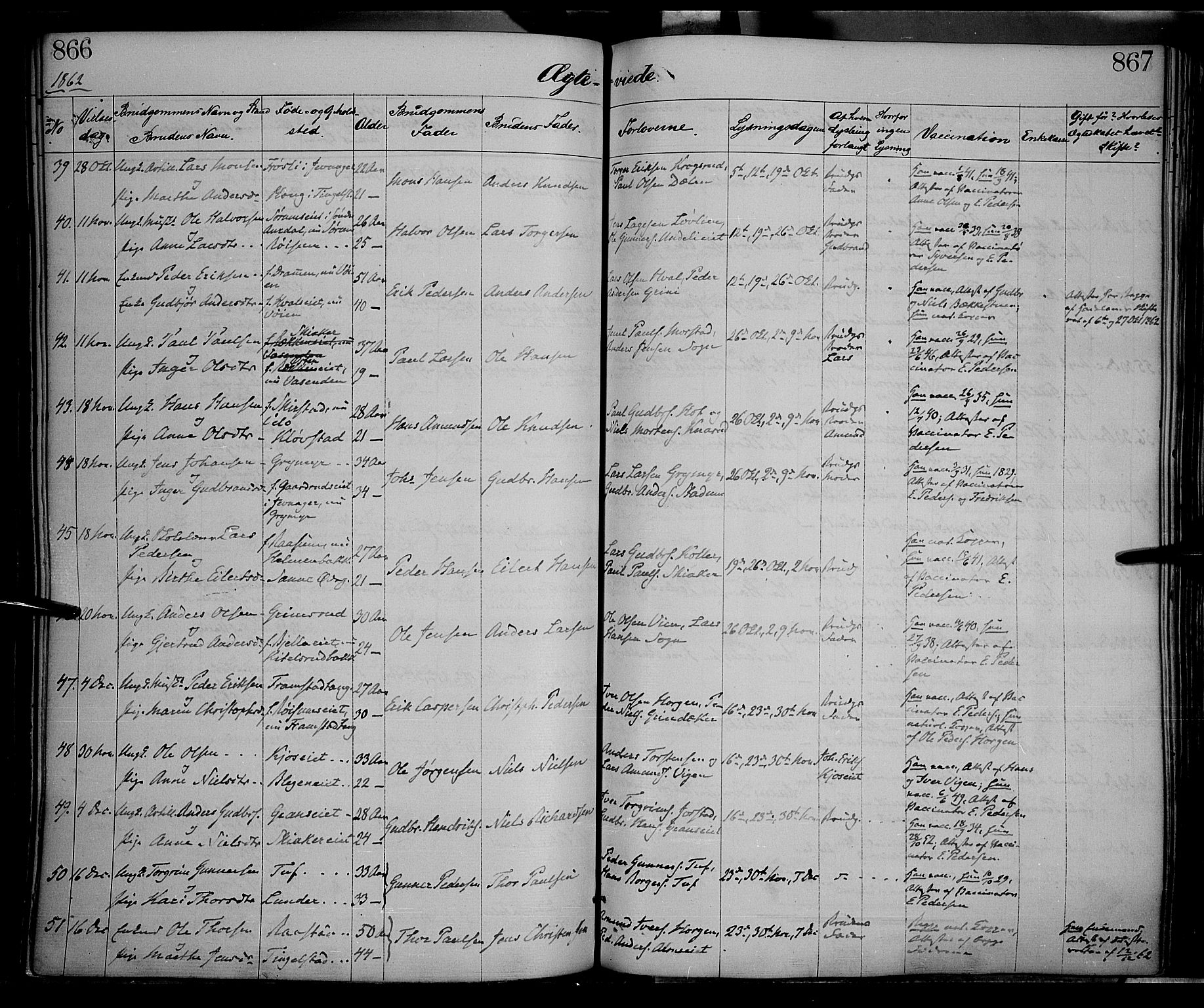 Gran prestekontor, SAH/PREST-112/H/Ha/Haa/L0012: Parish register (official) no. 12, 1856-1874, p. 866-867