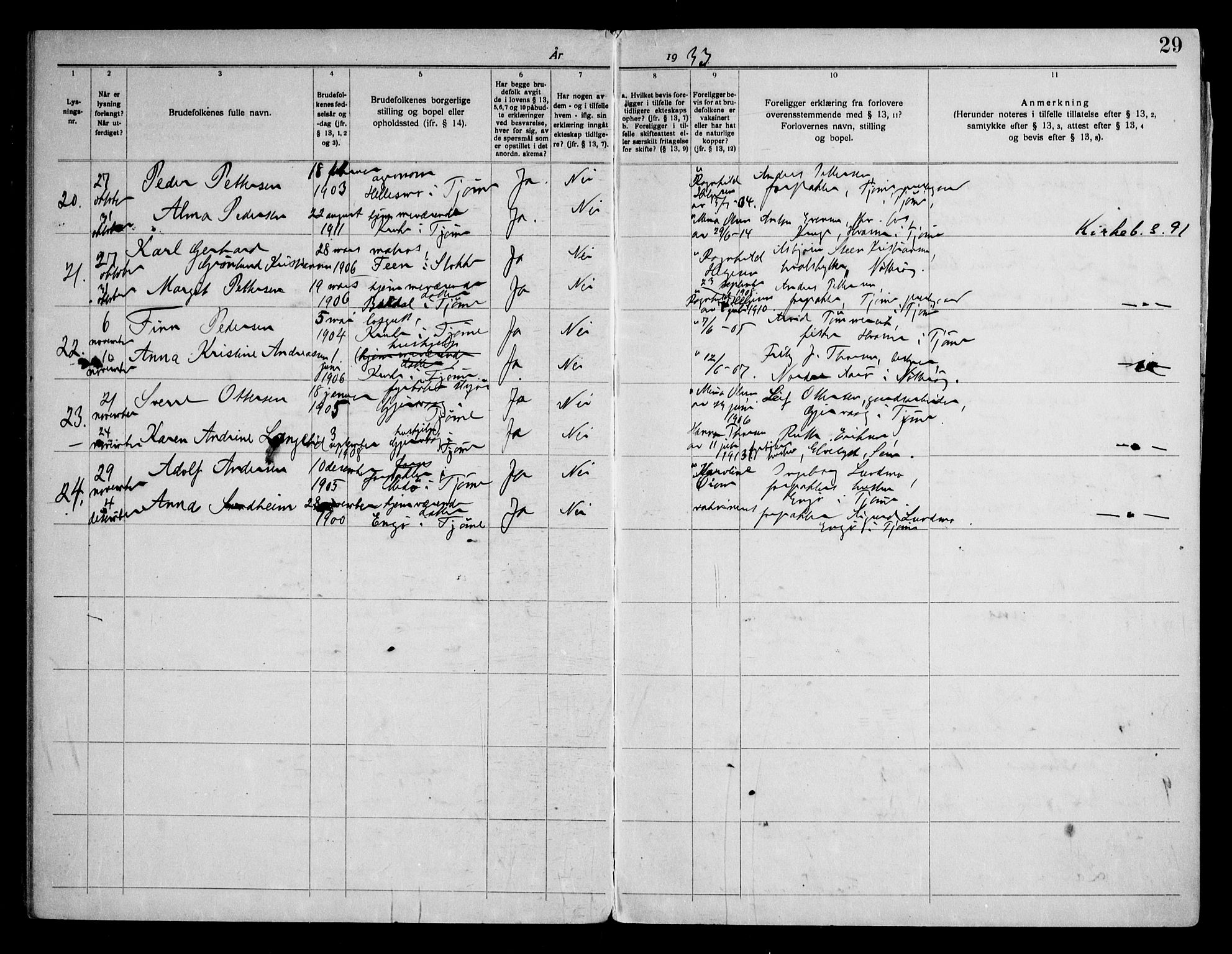 Tjøme kirkebøker, AV/SAKO-A-328/H/Ha/L0002: Banns register no. I 2, 1919-1962, p. 29