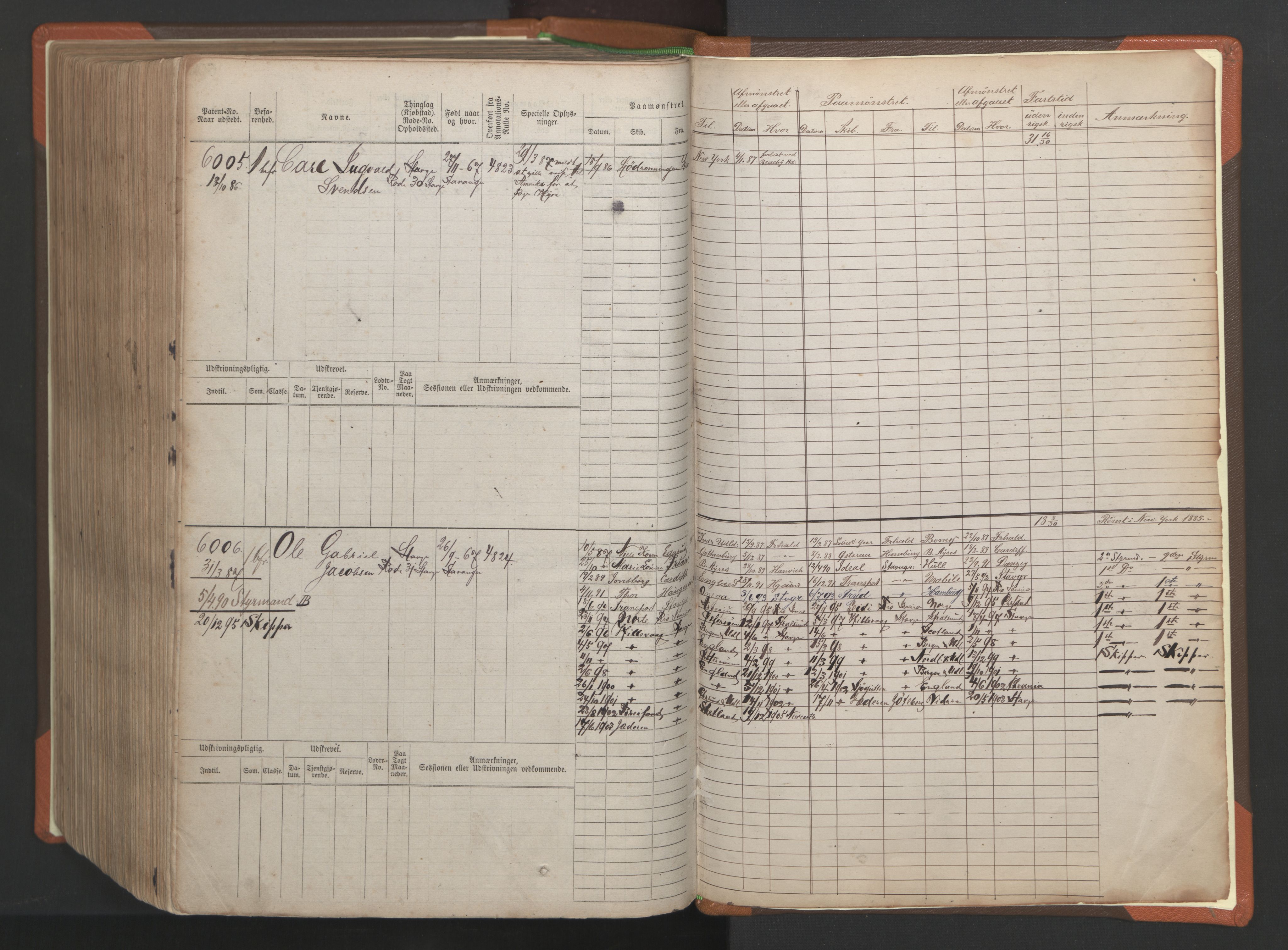 Stavanger sjømannskontor, AV/SAST-A-102006/F/Fb/Fbb/L0009: Sjøfartshovedrulle, patentnr. 4805-6006, 1879-1887, p. 608