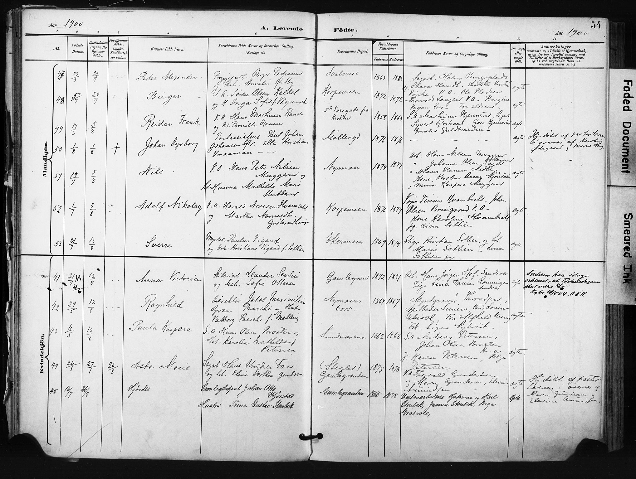Kongsberg kirkebøker, AV/SAKO-A-22/F/Fb/L0003: Parish register (official) no. II 3, 1896-1905, p. 54